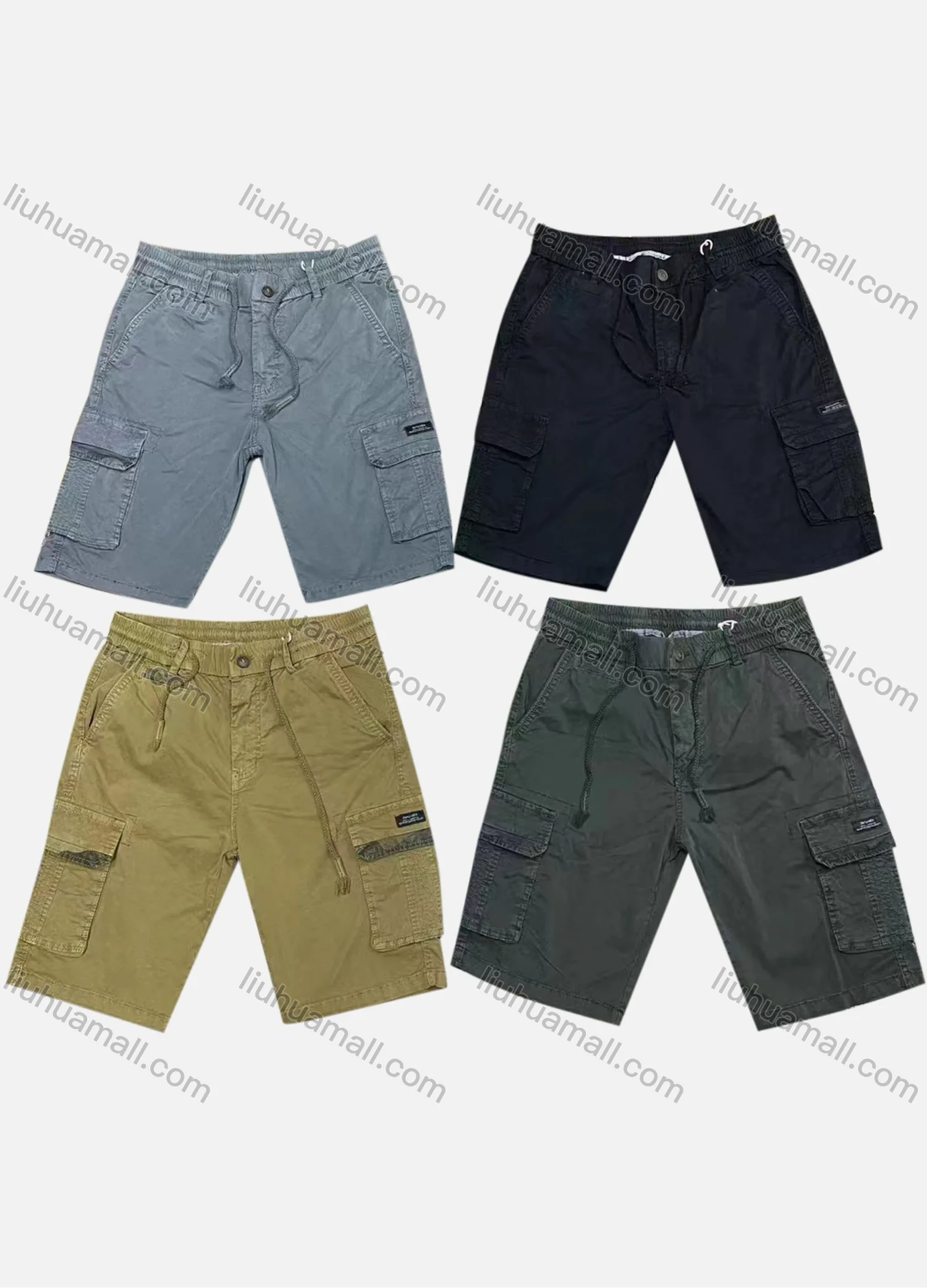 Wholesale Men's Casual Plain Flap Pockets Drawstring Cargo Shorts 9385# - Liuhuamall