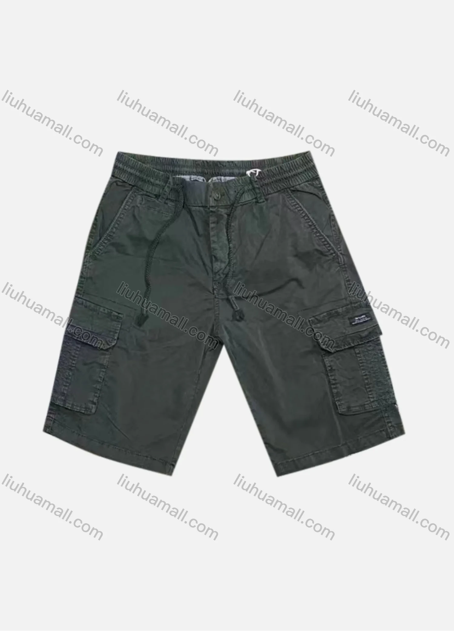 Wholesale Men's Casual Plain Flap Pockets Drawstring Cargo Shorts 9385# - Liuhuamall