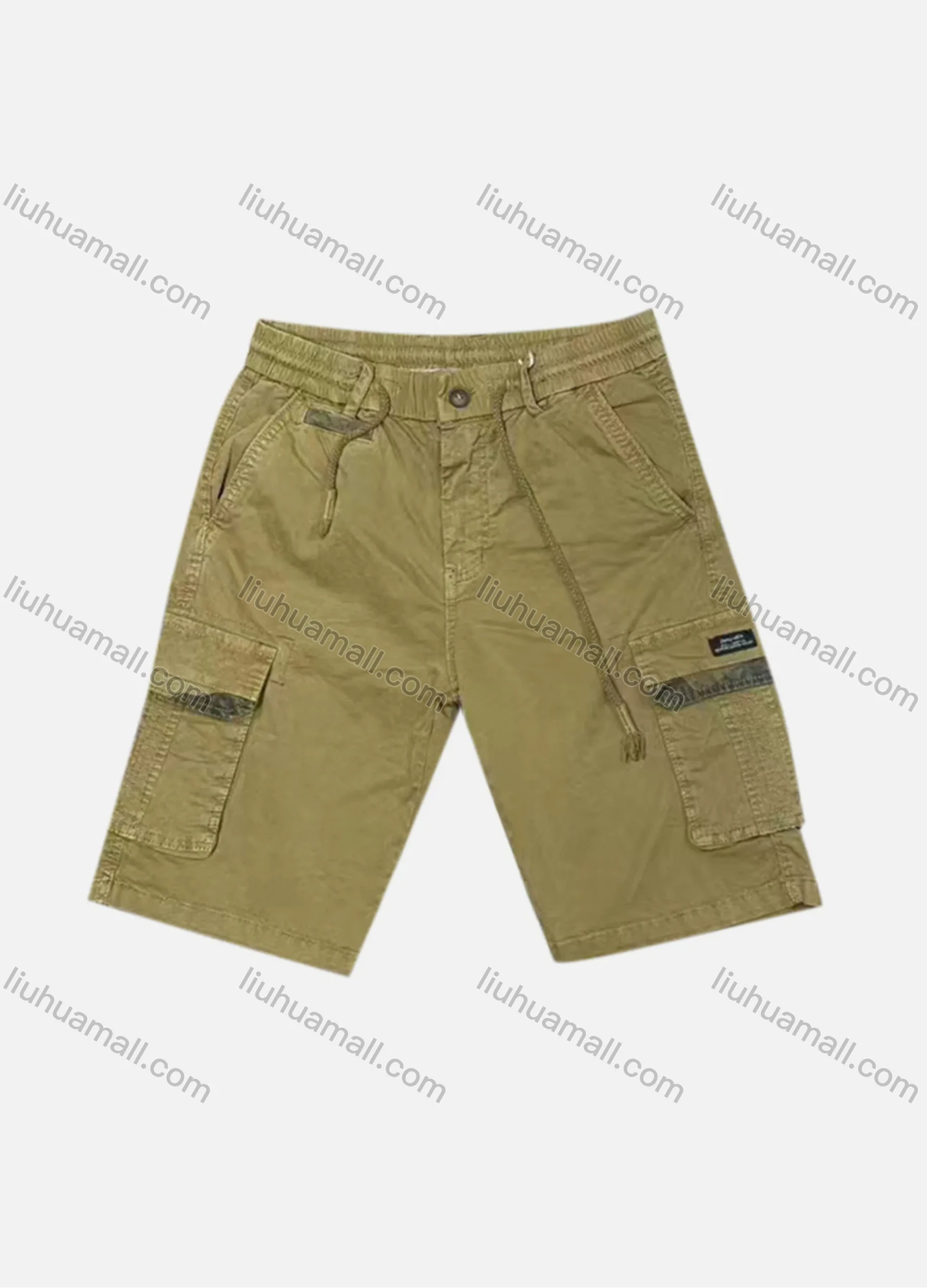 Wholesale Men's Casual Plain Flap Pockets Drawstring Cargo Shorts 9385# - Liuhuamall