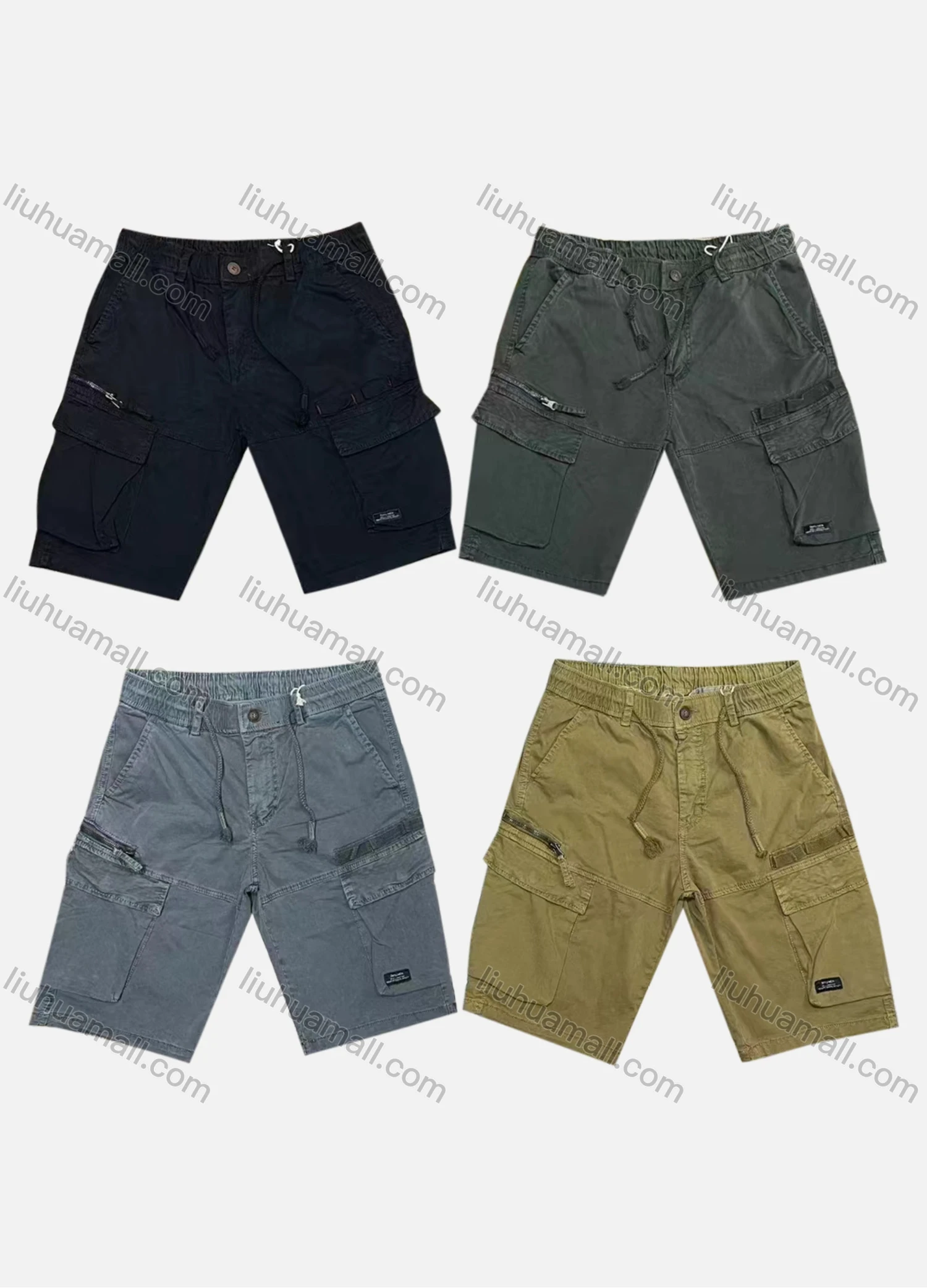 Wholesale Men's Casual Plain Flap Pockets Zip Decor Drawstring Cargo Shorts 9386# - Liuhuamall