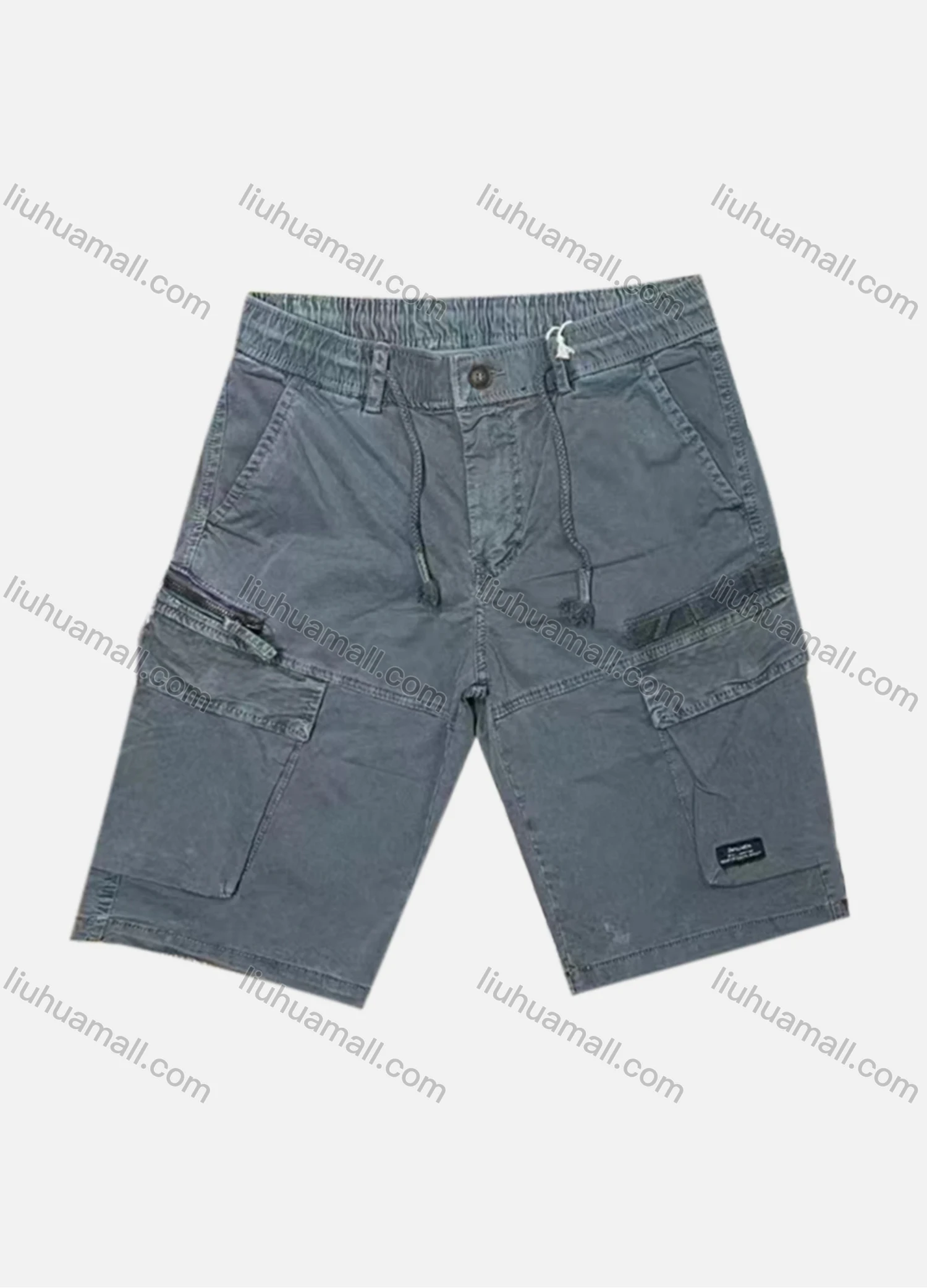 Wholesale Men's Casual Plain Flap Pockets Zip Decor Drawstring Cargo Shorts 9386# - Liuhuamall
