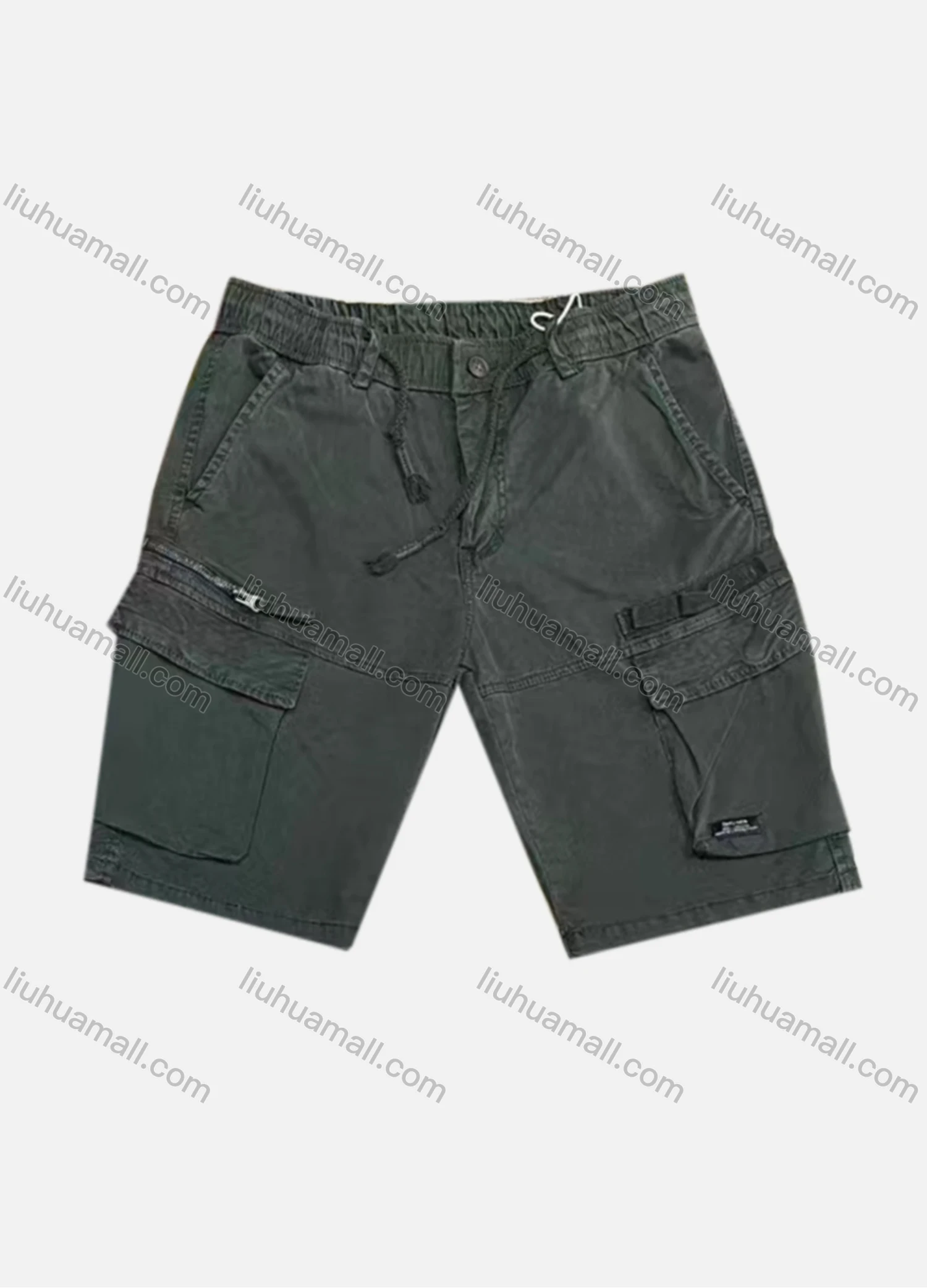 Wholesale Men's Casual Plain Flap Pockets Zip Decor Drawstring Cargo Shorts 9386# - Liuhuamall