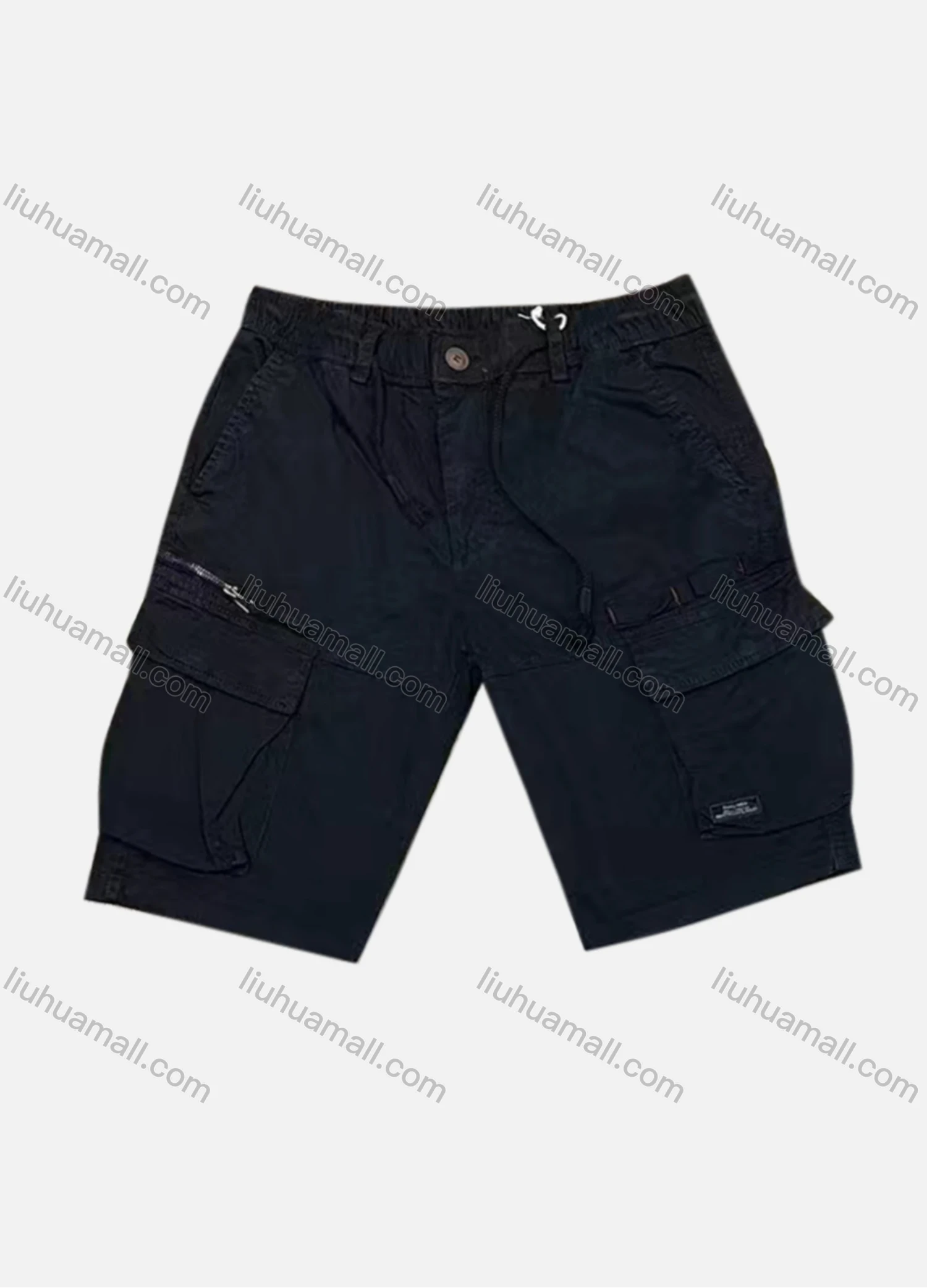 Wholesale Men's Casual Plain Flap Pockets Zip Decor Drawstring Cargo Shorts 9386# - Liuhuamall