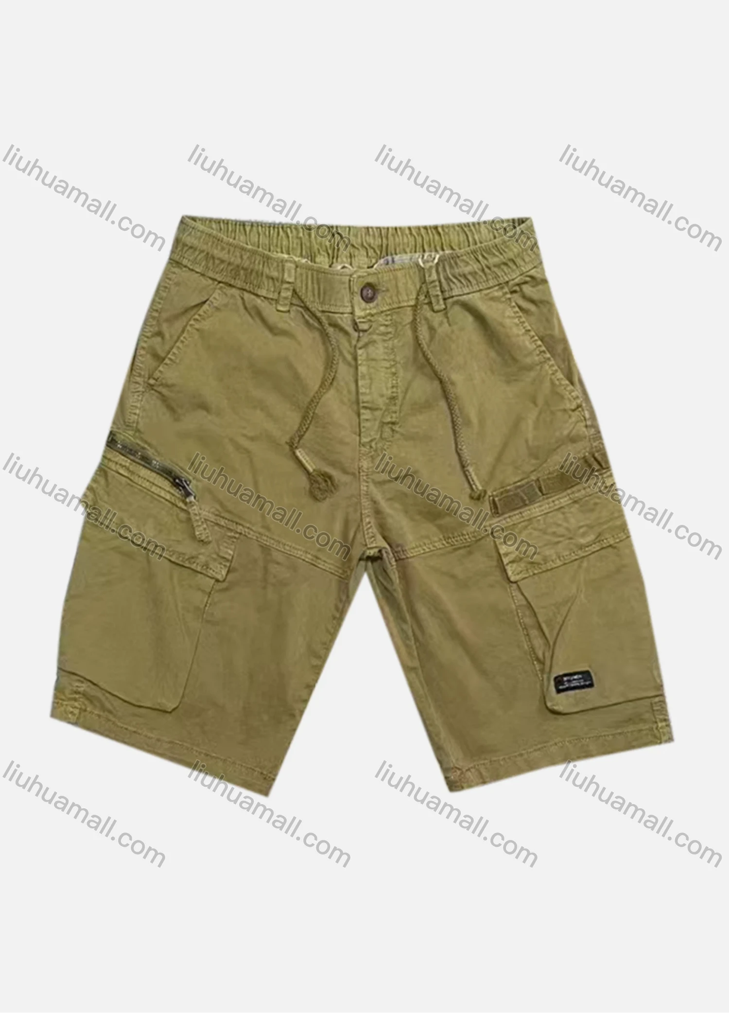 Wholesale Men's Casual Plain Flap Pockets Zip Decor Drawstring Cargo Shorts 9386# - Liuhuamall