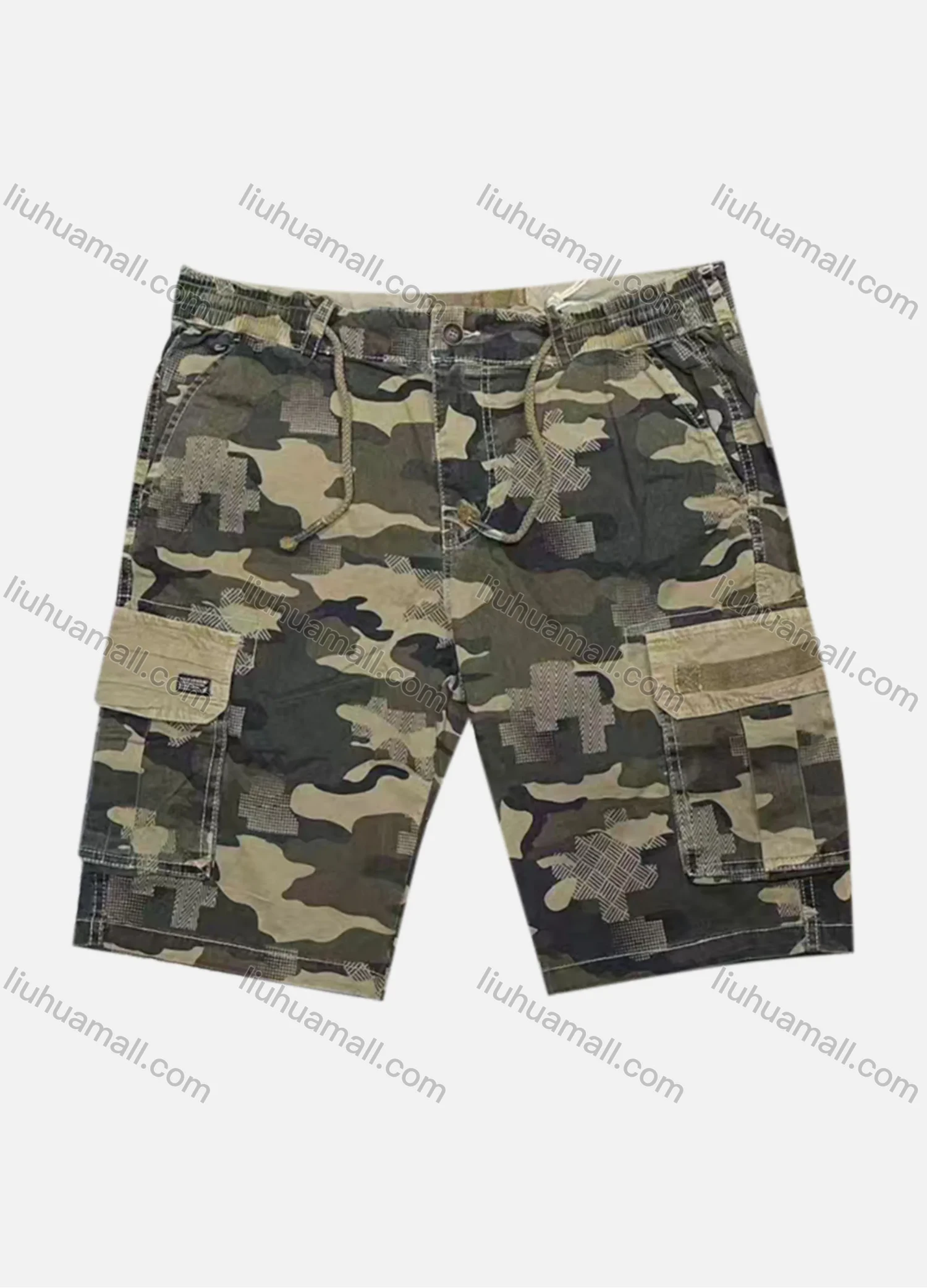 Wholesale Men's Casual Camouflage Flap Pockets Drawstring Cargo Shorts 9389# - Liuhuamall
