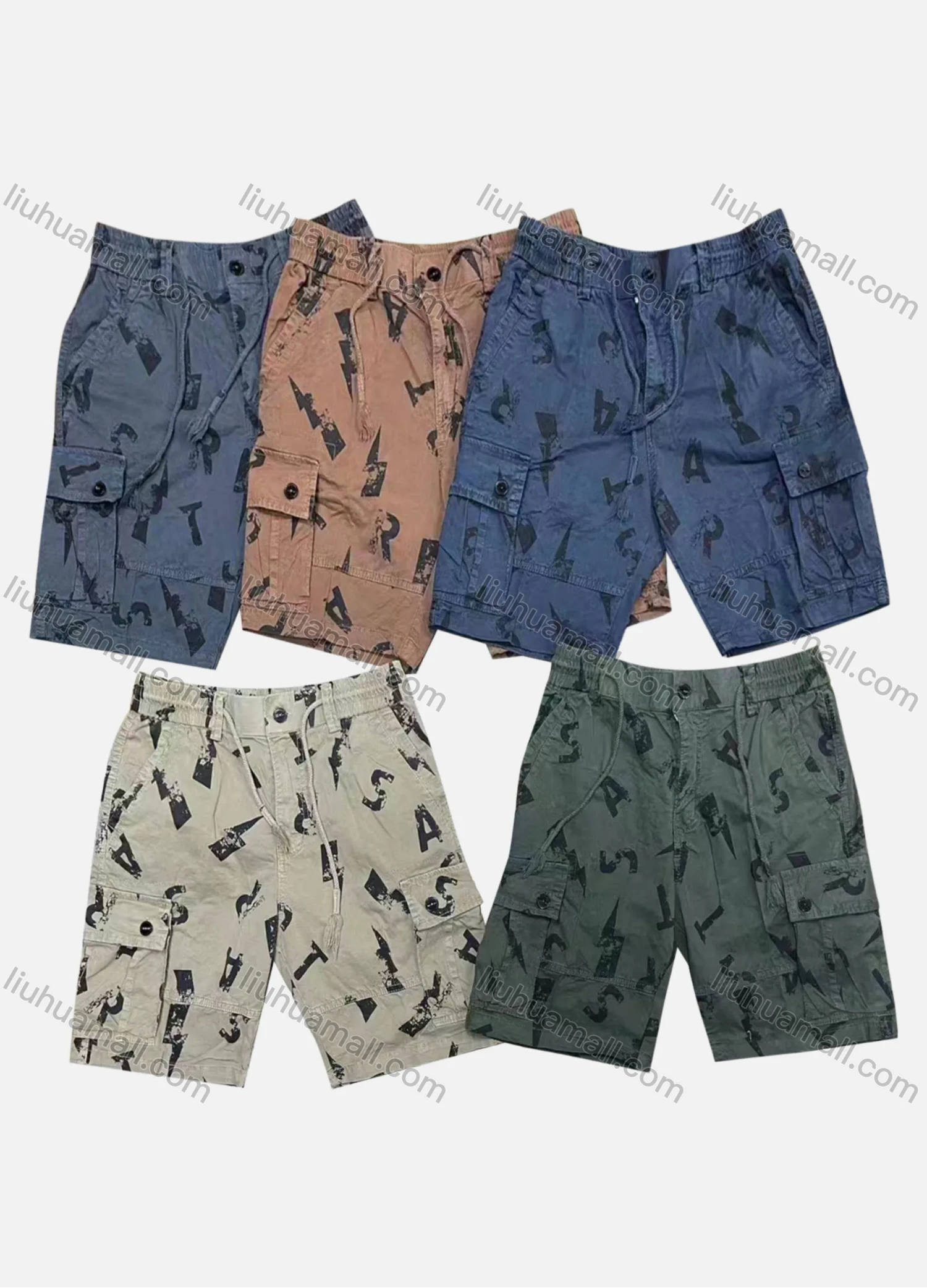 Wholesale Men's Casual Letter Flap Pockets Drawstring Cargo Shorts 29201# - Liuhuamall