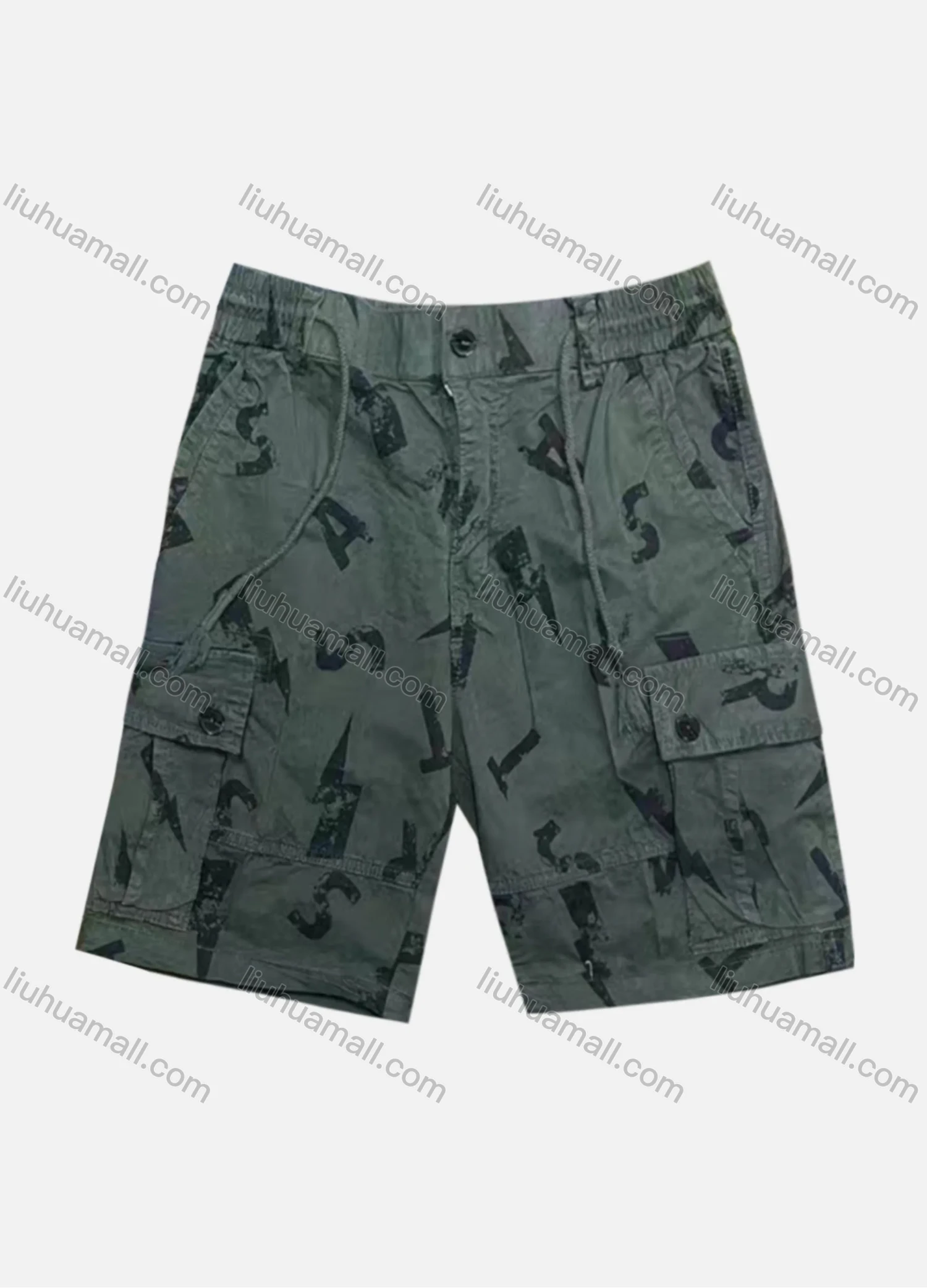 Wholesale Men's Casual Letter Flap Pockets Drawstring Cargo Shorts 29201# - Liuhuamall