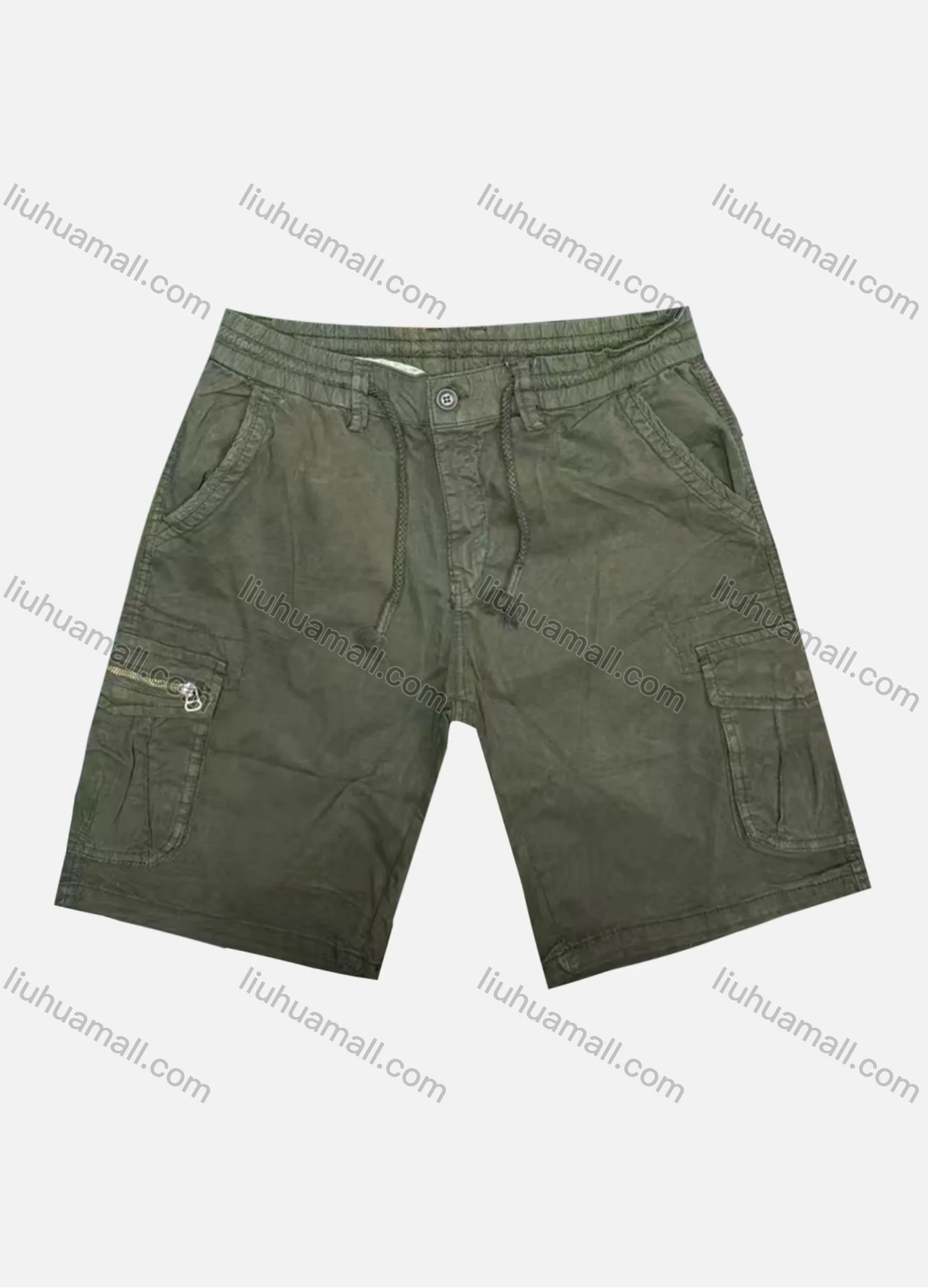 Wholesale Men's Casual Plain Zipper Pockets Drawstring Cargo Shorts D-9953# - Liuhuamall