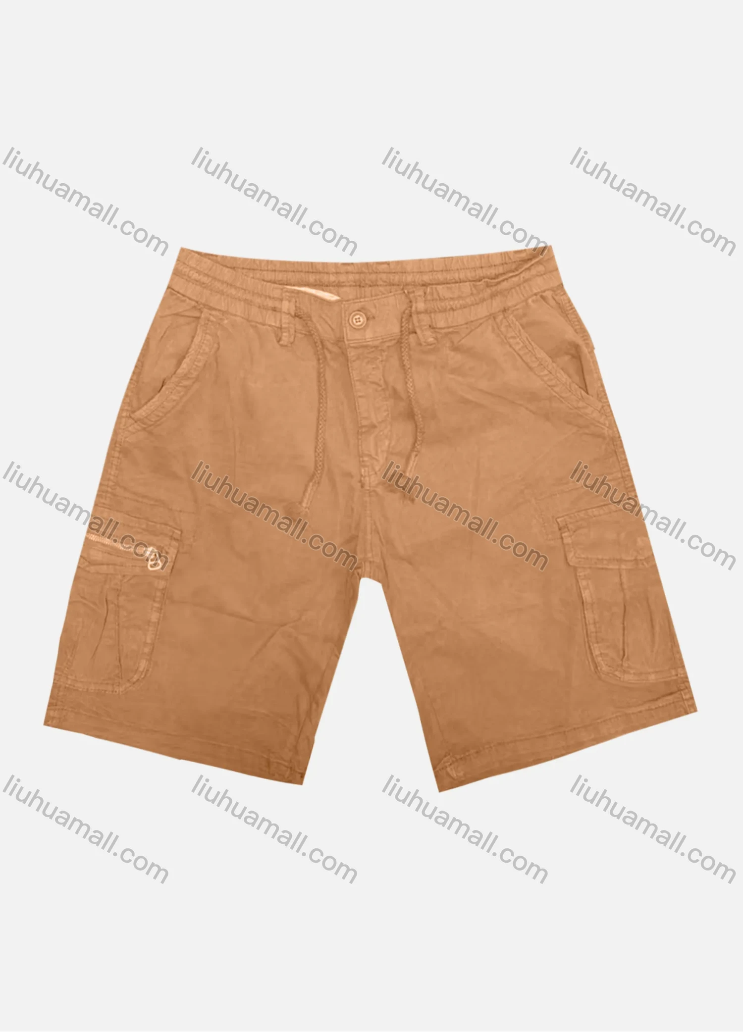 Wholesale Men's Casual Plain Zipper Pockets Drawstring Cargo Shorts D-9953# - Liuhuamall