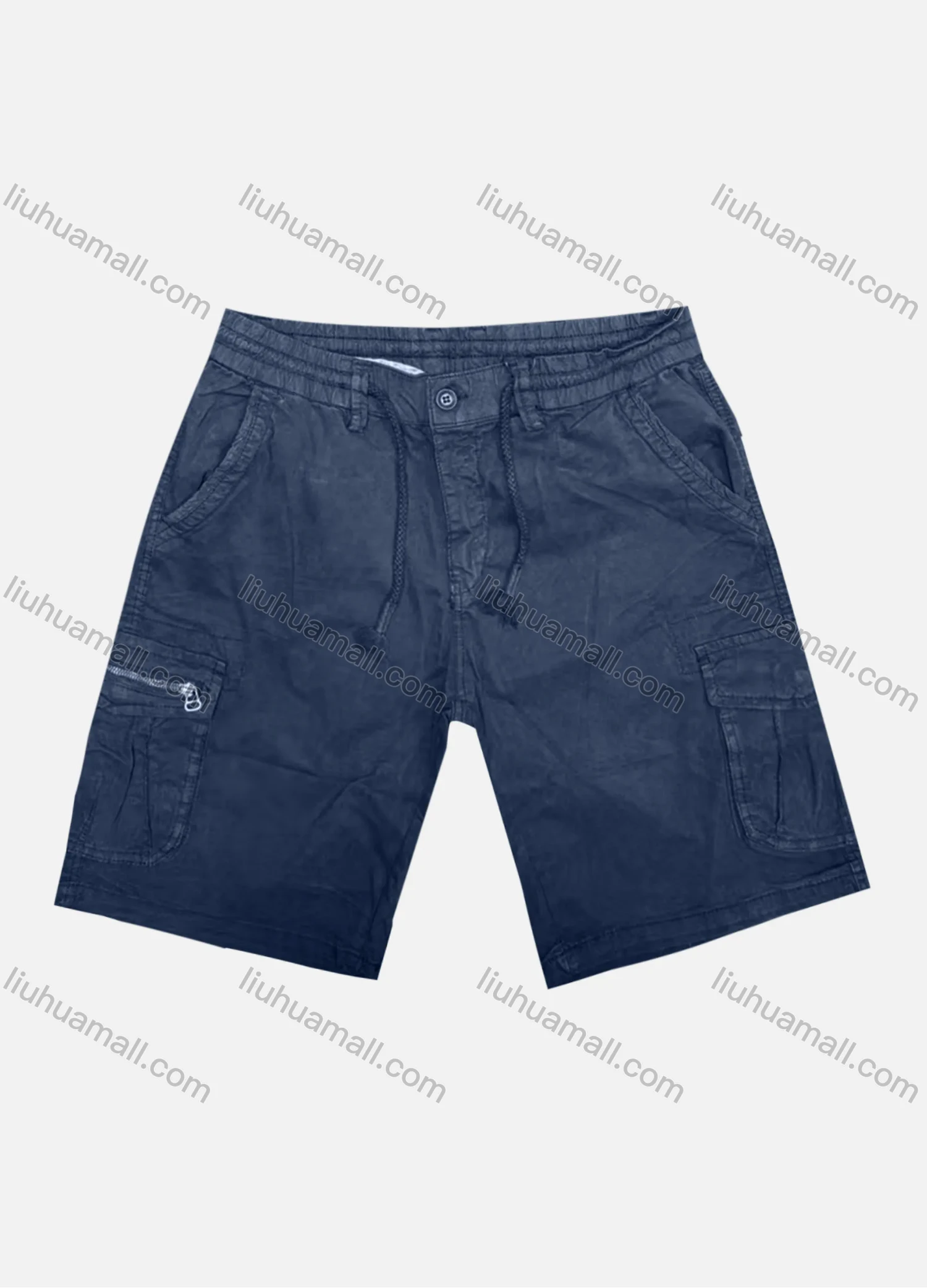 Wholesale Men's Casual Plain Zipper Pockets Drawstring Cargo Shorts D-9953# - Liuhuamall