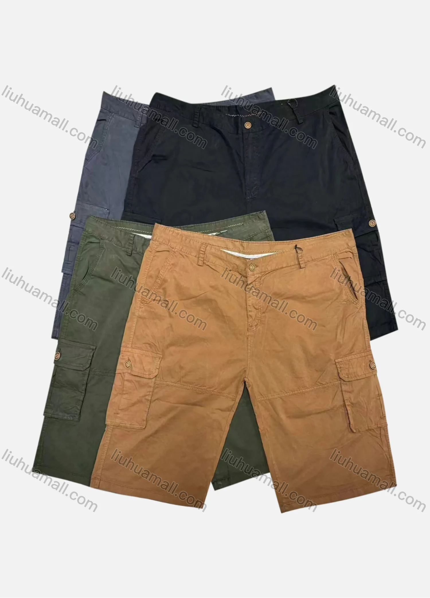 Wholesale Men's Casual Plain Flap Pockets Cargo Shorts HK-66# - Liuhuamall