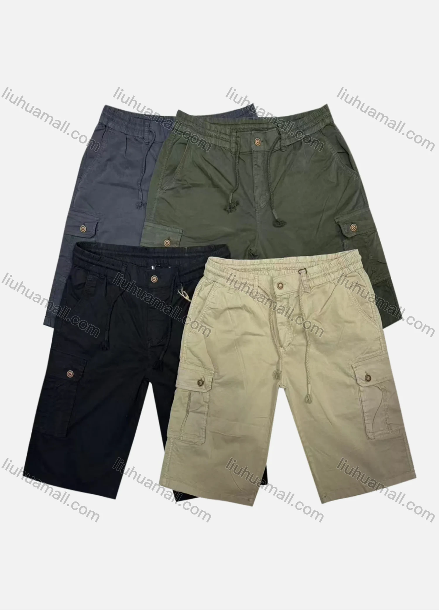 Wholesale Men's Casual Plain Flap Pockets Drawstring Cargo Shorts HK-67# - Liuhuamall