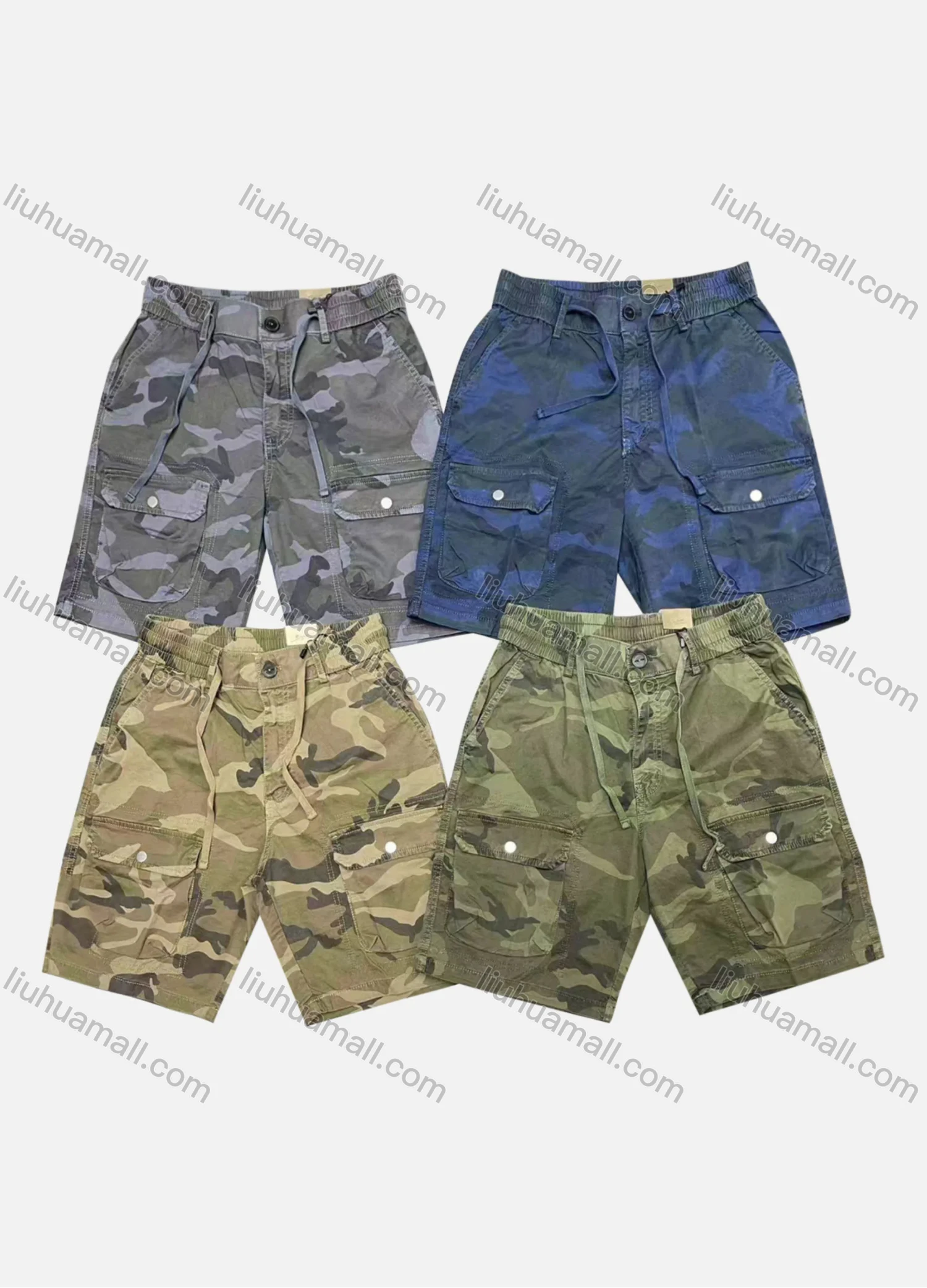 Wholesale Men's Casual Camouflage Flap Pockets Drawstring Cargo Shorts L6501# - Liuhuamall