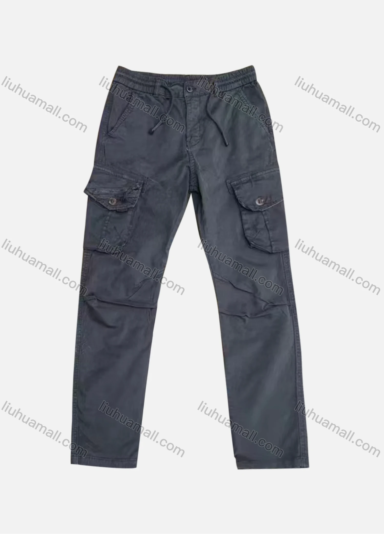 Wholesale Men's Casual Plain Flap Pockets Zip Decor Pleated Drawstring Cargo Pant AK7387# - Liuhuamall