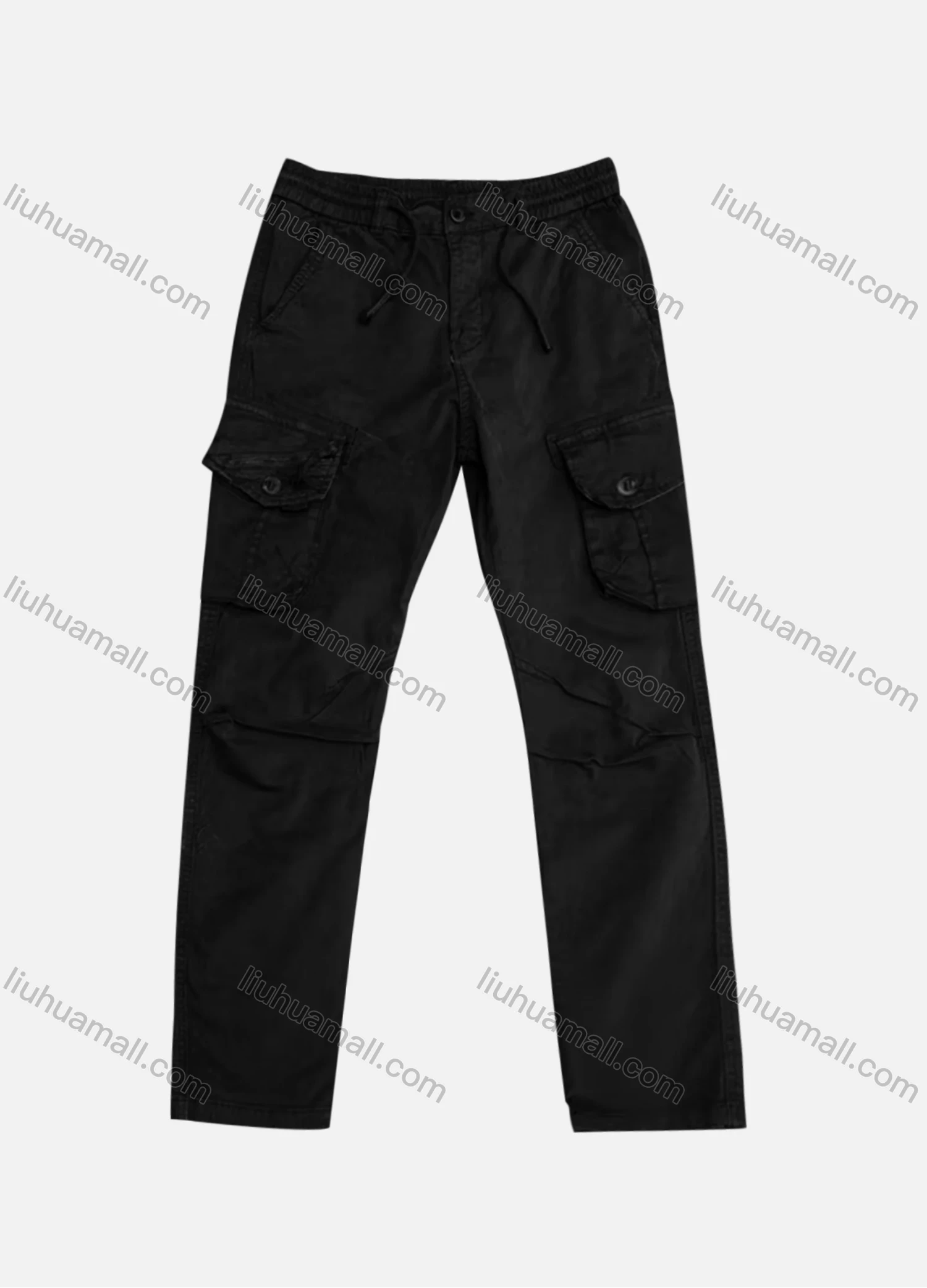Wholesale Men's Casual Plain Flap Pockets Zip Decor Pleated Drawstring Cargo Pant AK7387# - Liuhuamall