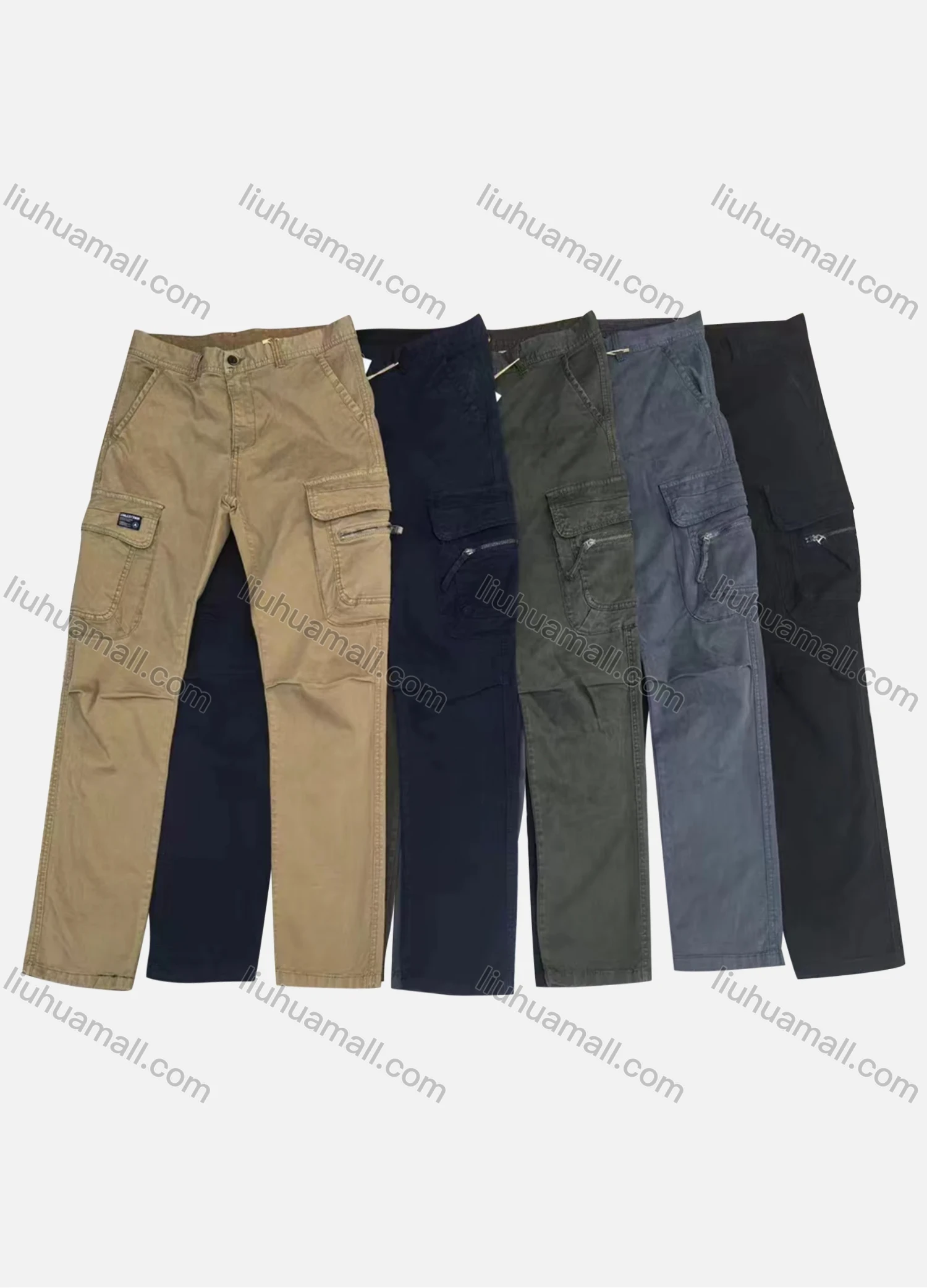 Wholesale Men's Casual Plain Flap Pockets Zip Decor Pleated Cargo Pant AK7382# - Liuhuamall