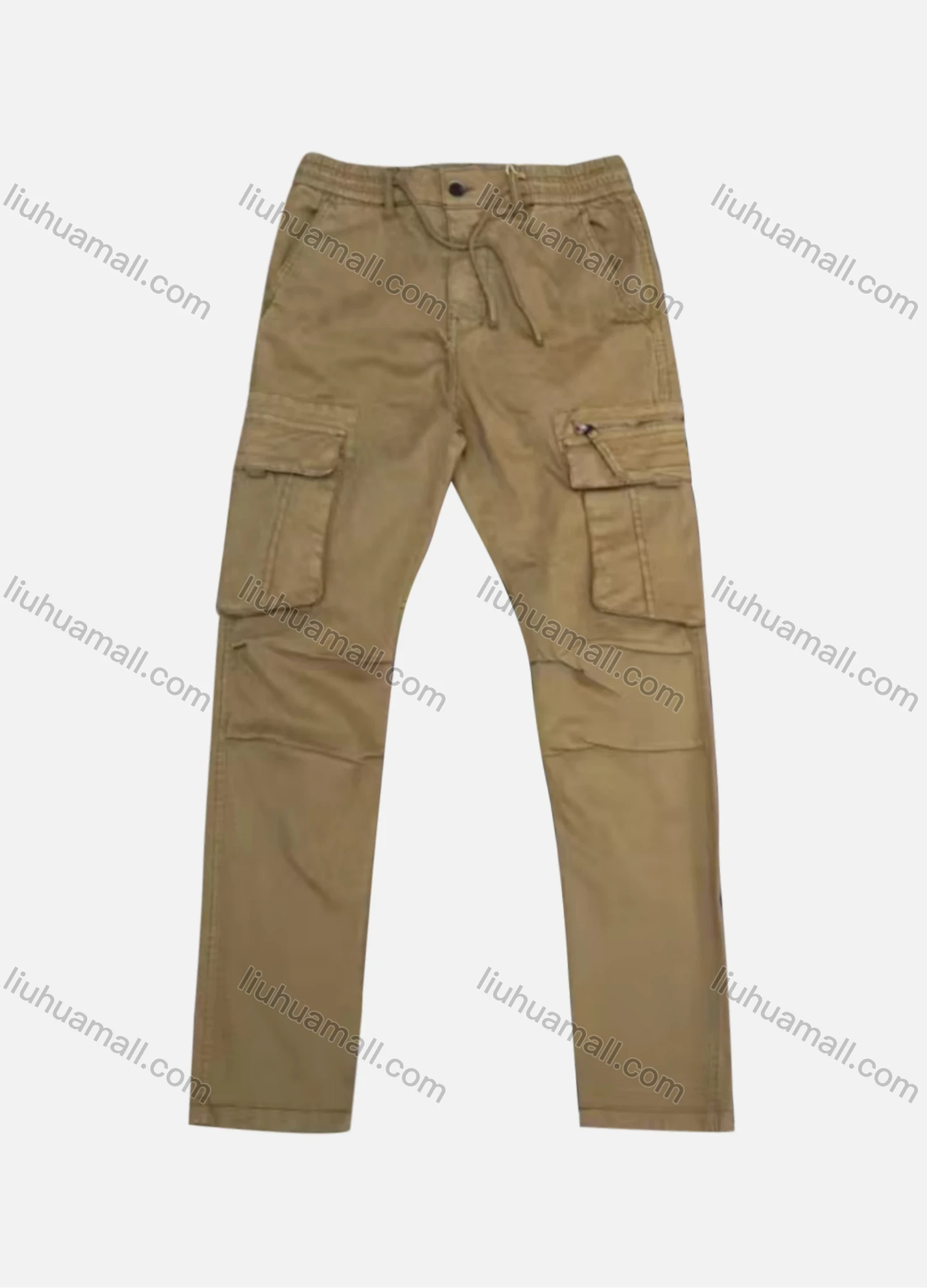 Wholesale Men's Casual Plain Flap Pockets Zip Decor Pleated Drawstring Cargo Pant AK7379# - Liuhuamall