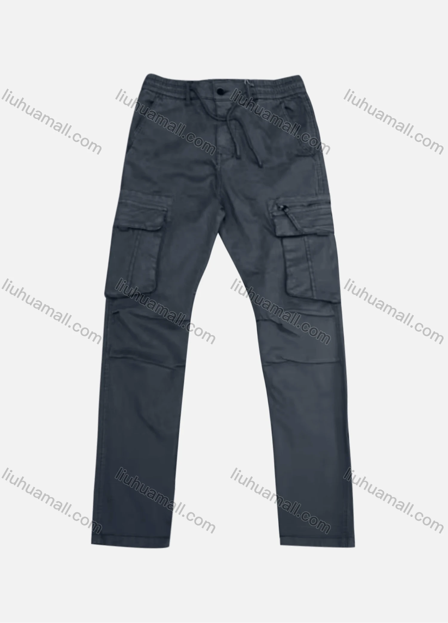 Wholesale Men's Casual Plain Flap Pockets Zip Decor Pleated Drawstring Cargo Pant AK7379# - Liuhuamall