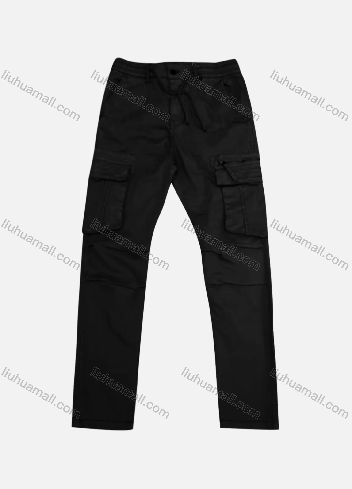 Wholesale Men's Casual Plain Flap Pockets Zip Decor Pleated Drawstring Cargo Pant AK7379# - Liuhuamall