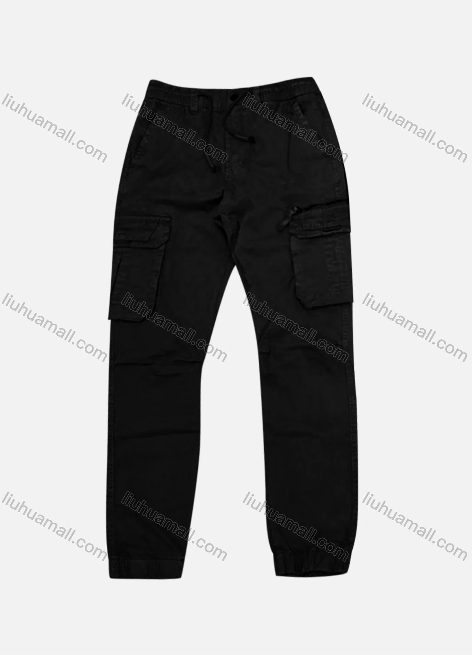Wholesale Men's Casual Plain Flap Pockets Zip Decor Pleated Drawstring Cargo Pant AK7380# - Liuhuamall