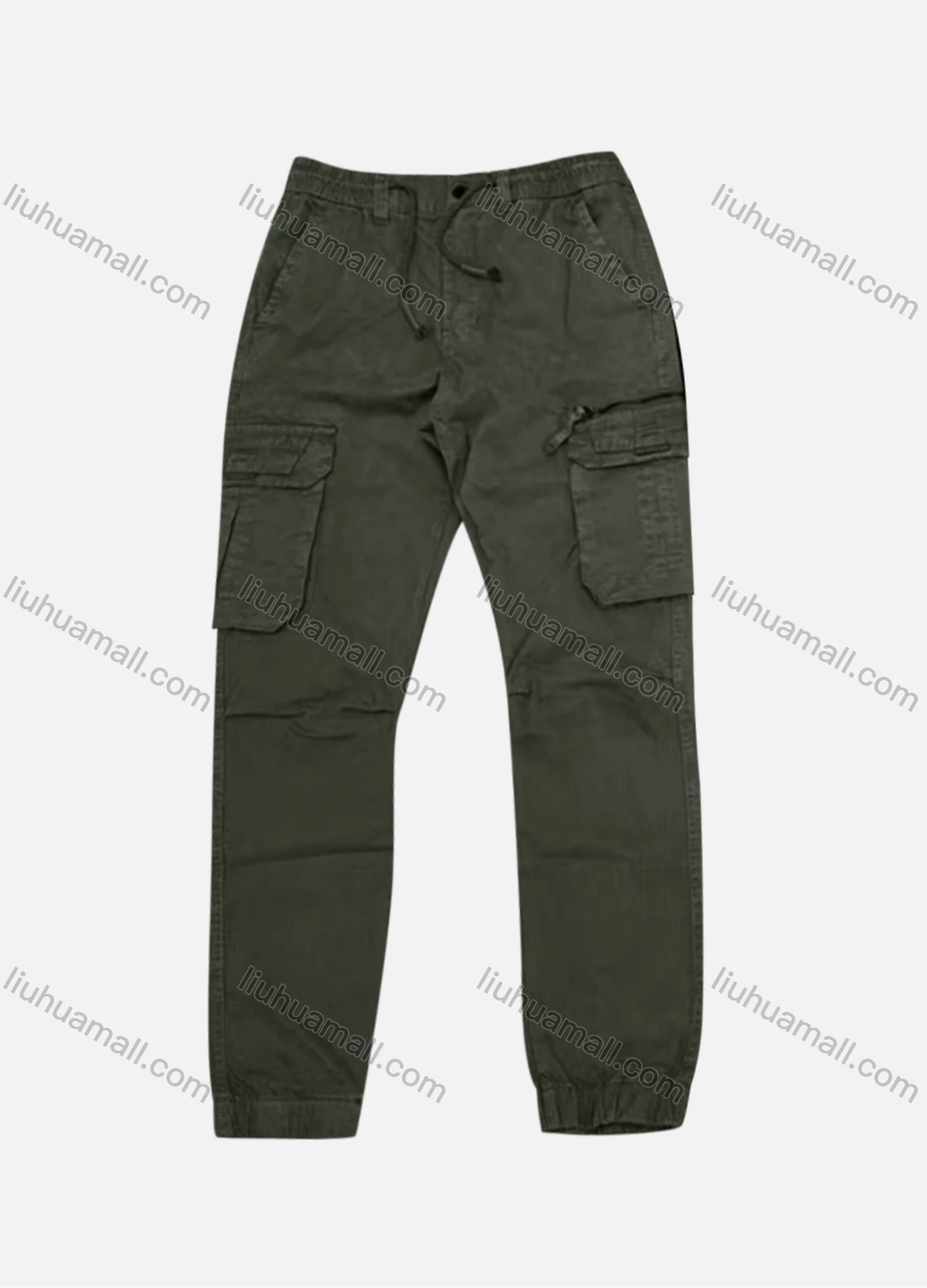 Wholesale Men's Casual Plain Flap Pockets Zip Decor Pleated Drawstring Cargo Pant AK7380# - Liuhuamall
