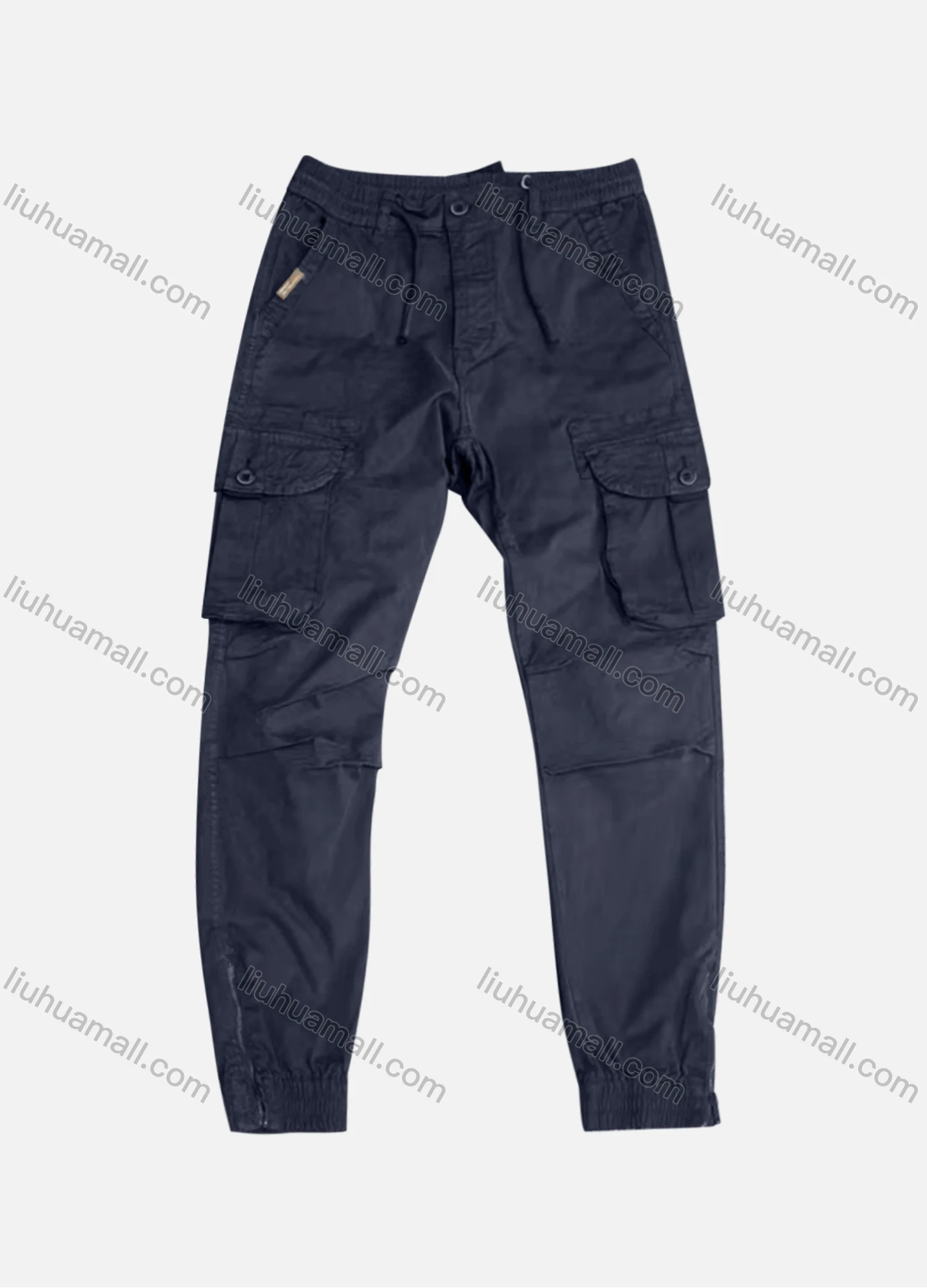 Wholesale Men's Casual Plain Flap Pockets Pleated Drawstring Cargo Pant AK7383# - Liuhuamall