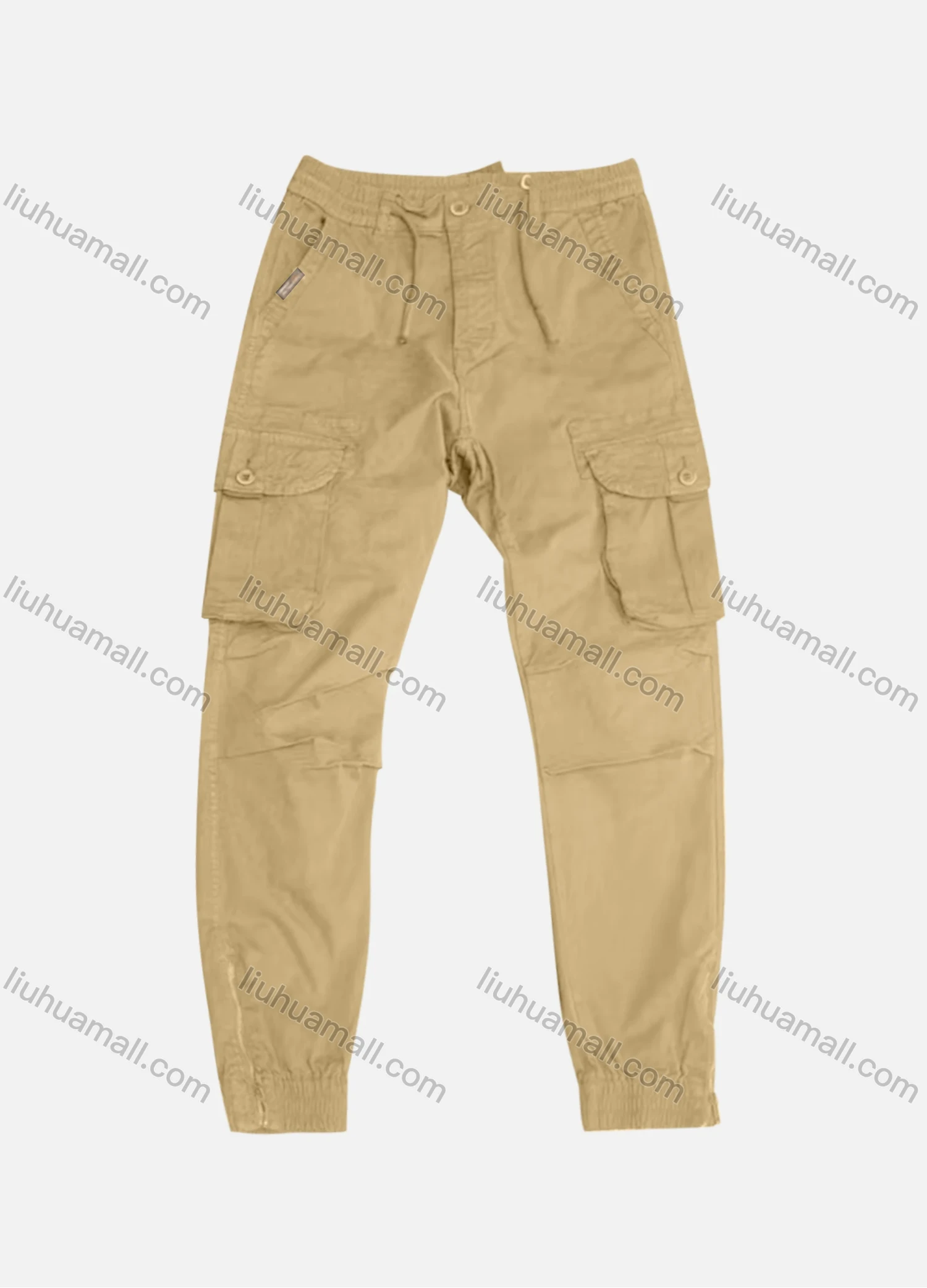 Wholesale Men's Casual Plain Flap Pockets Pleated Drawstring Cargo Pant AK7383# - Liuhuamall
