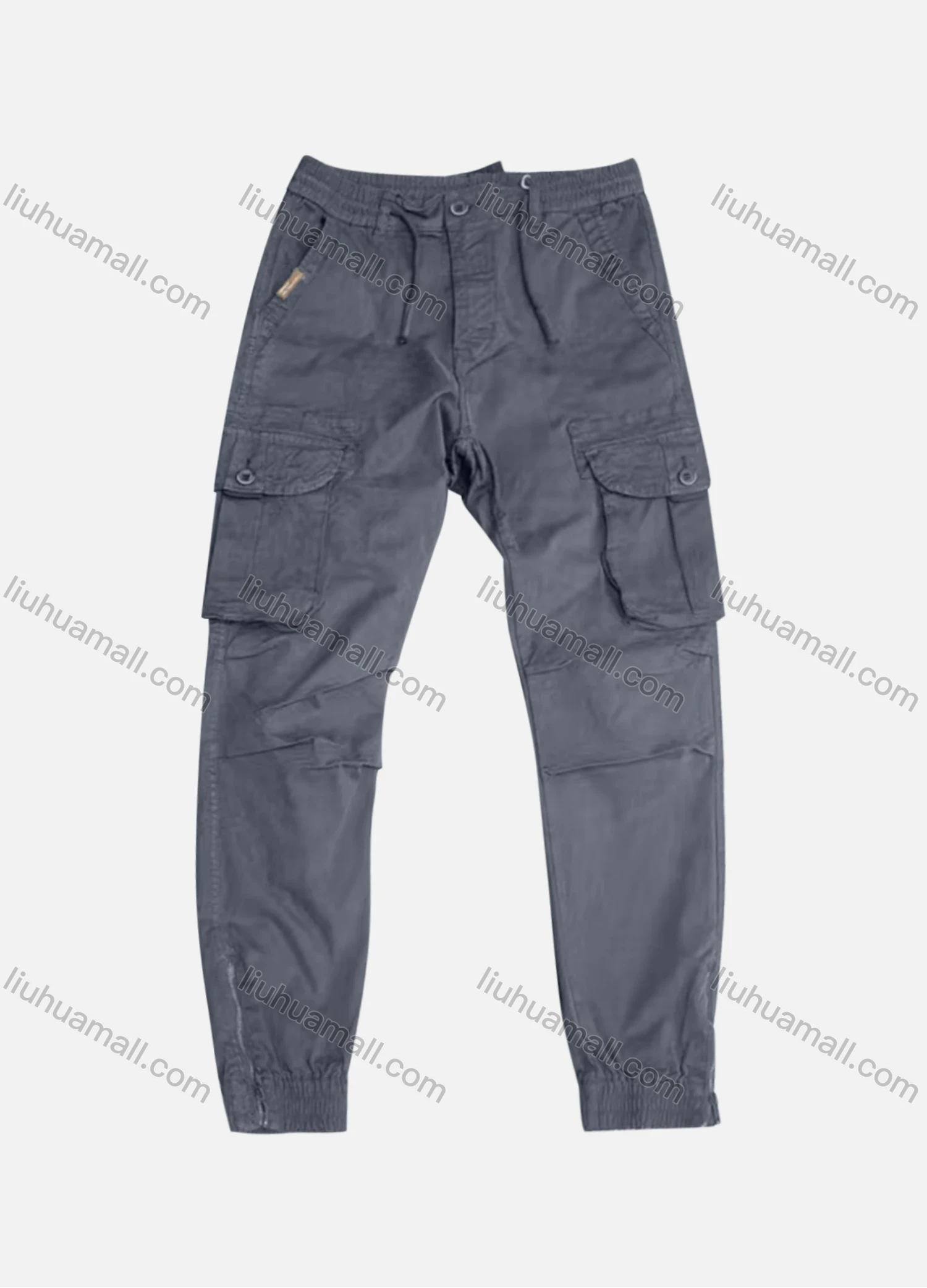 Wholesale Men's Casual Plain Flap Pockets Pleated Drawstring Cargo Pant AK7383# - Liuhuamall