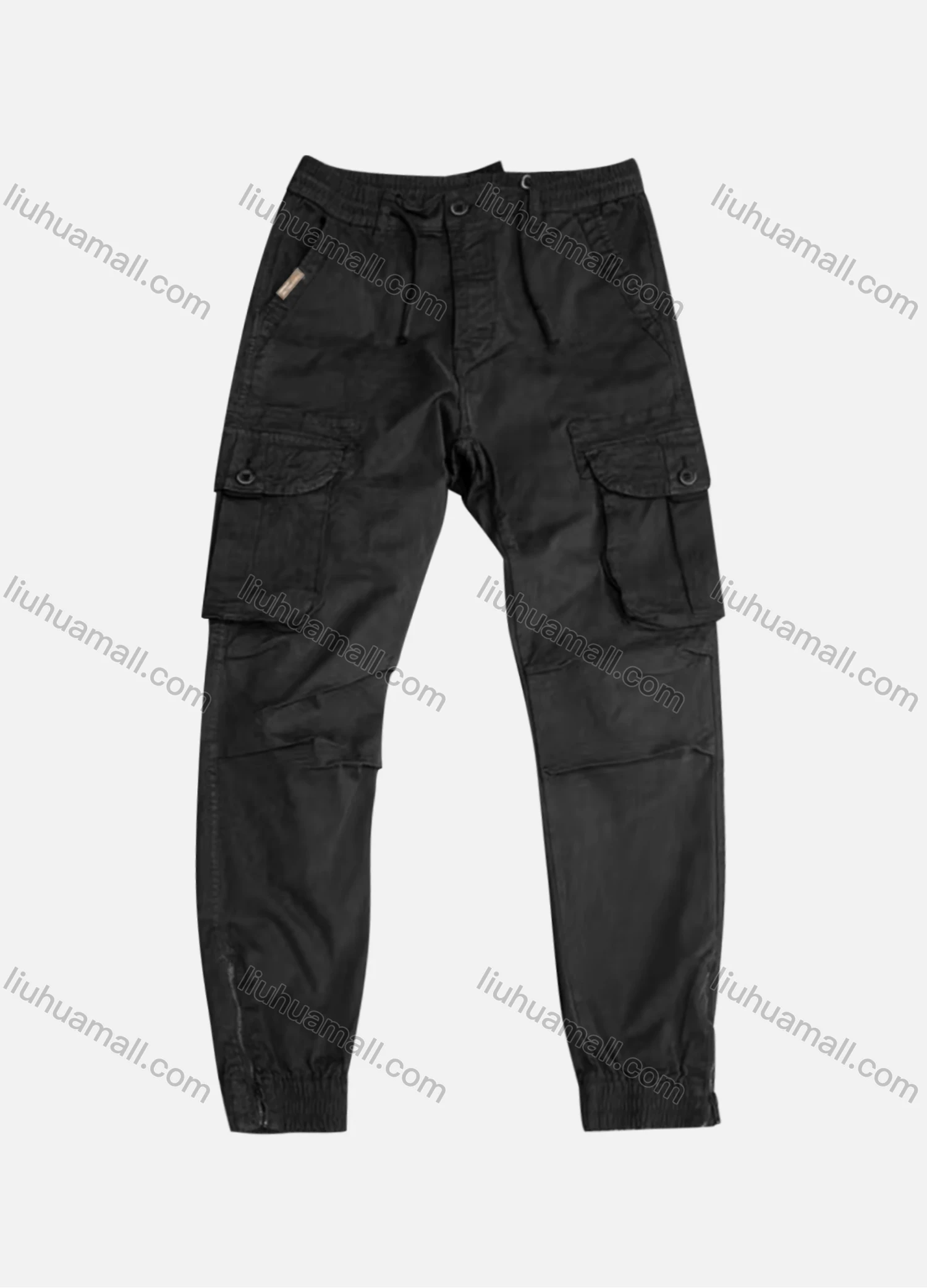 Wholesale Men's Casual Plain Flap Pockets Pleated Drawstring Cargo Pant AK7383# - Liuhuamall