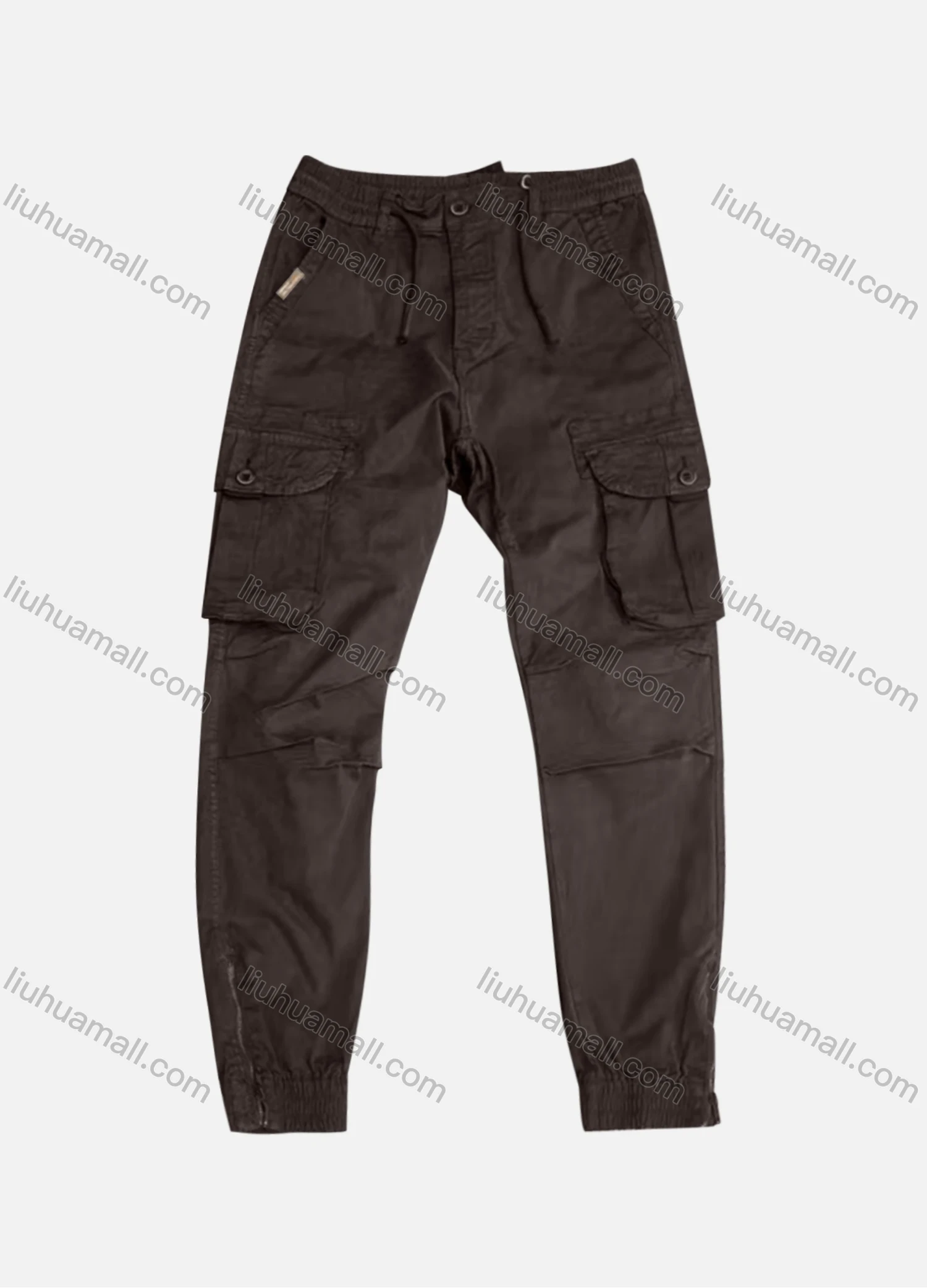 Wholesale Men's Casual Plain Flap Pockets Pleated Drawstring Cargo Pant AK7383# - Liuhuamall
