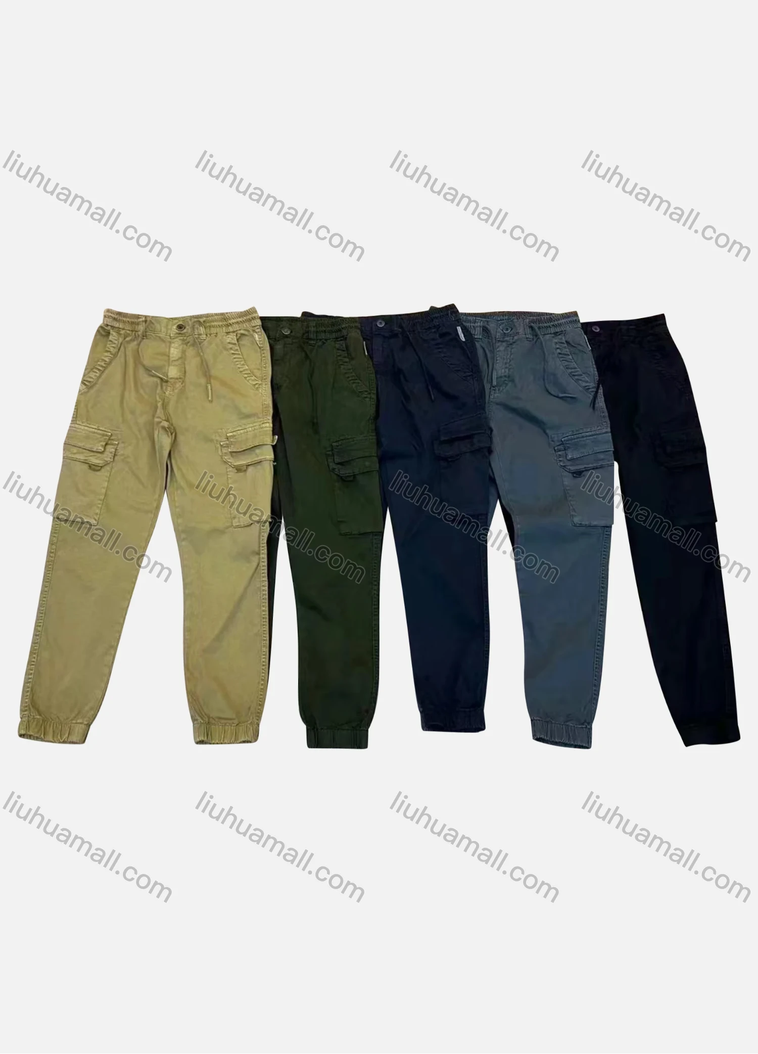 Wholesale Men's Casual Plain Flap Pockets Drawstring Cargo Pant AK7375# - Liuhuamall