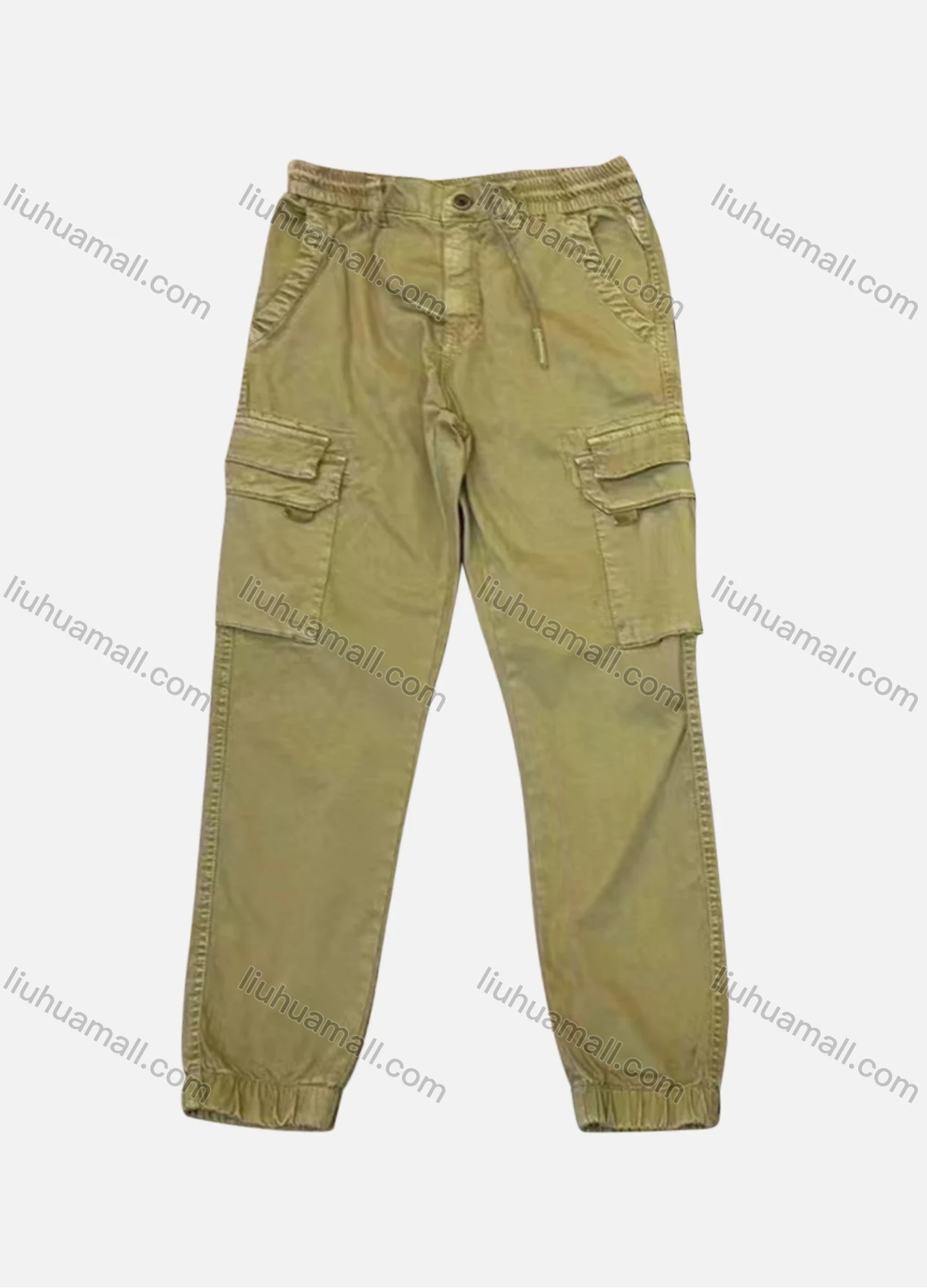 Wholesale Men's Casual Plain Flap Pockets Drawstring Cargo Pant AK7375# - Liuhuamall