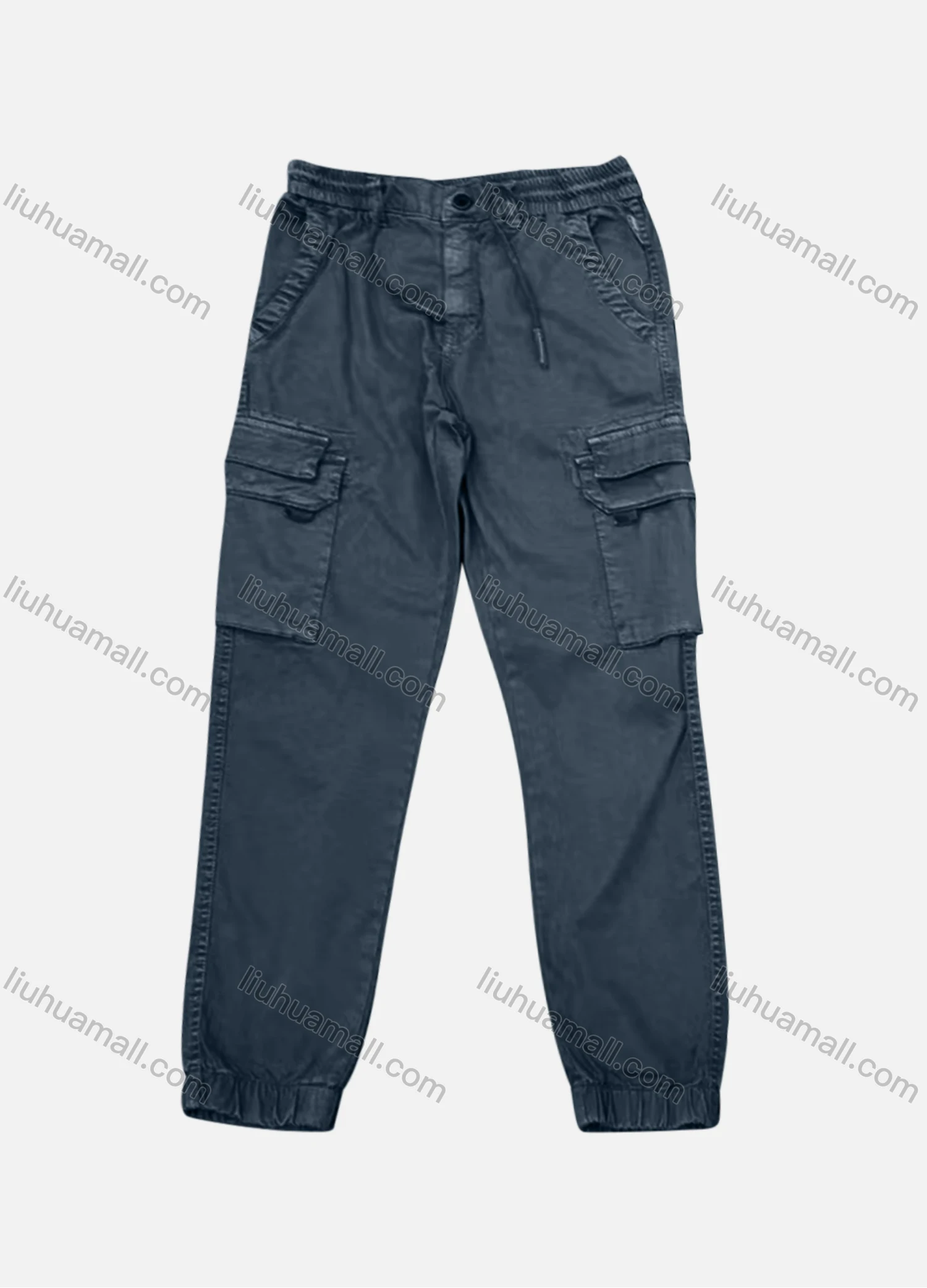 Wholesale Men's Casual Plain Flap Pockets Drawstring Cargo Pant AK7375# - Liuhuamall