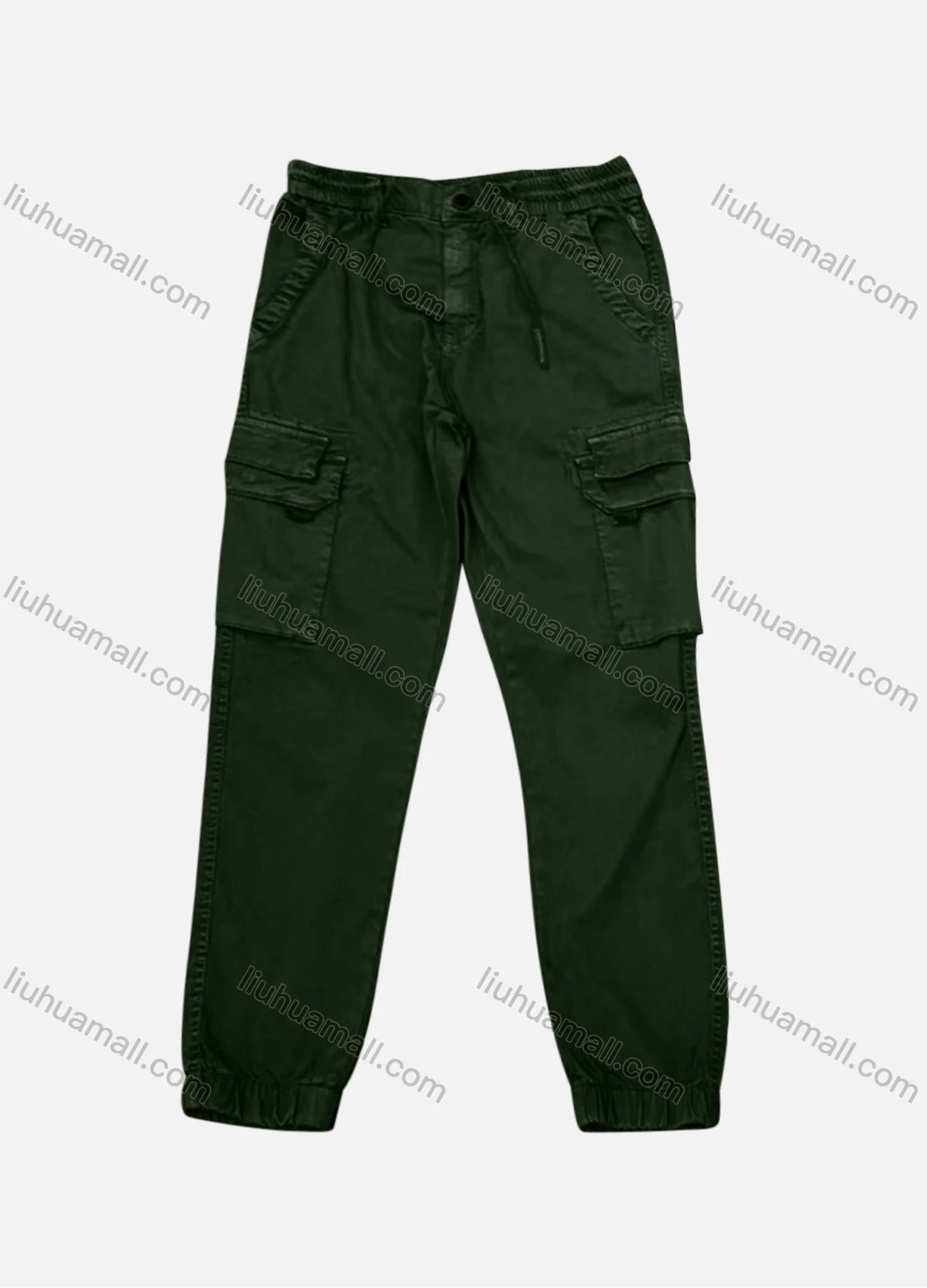 Wholesale Men's Casual Plain Flap Pockets Drawstring Cargo Pant AK7375# - Liuhuamall