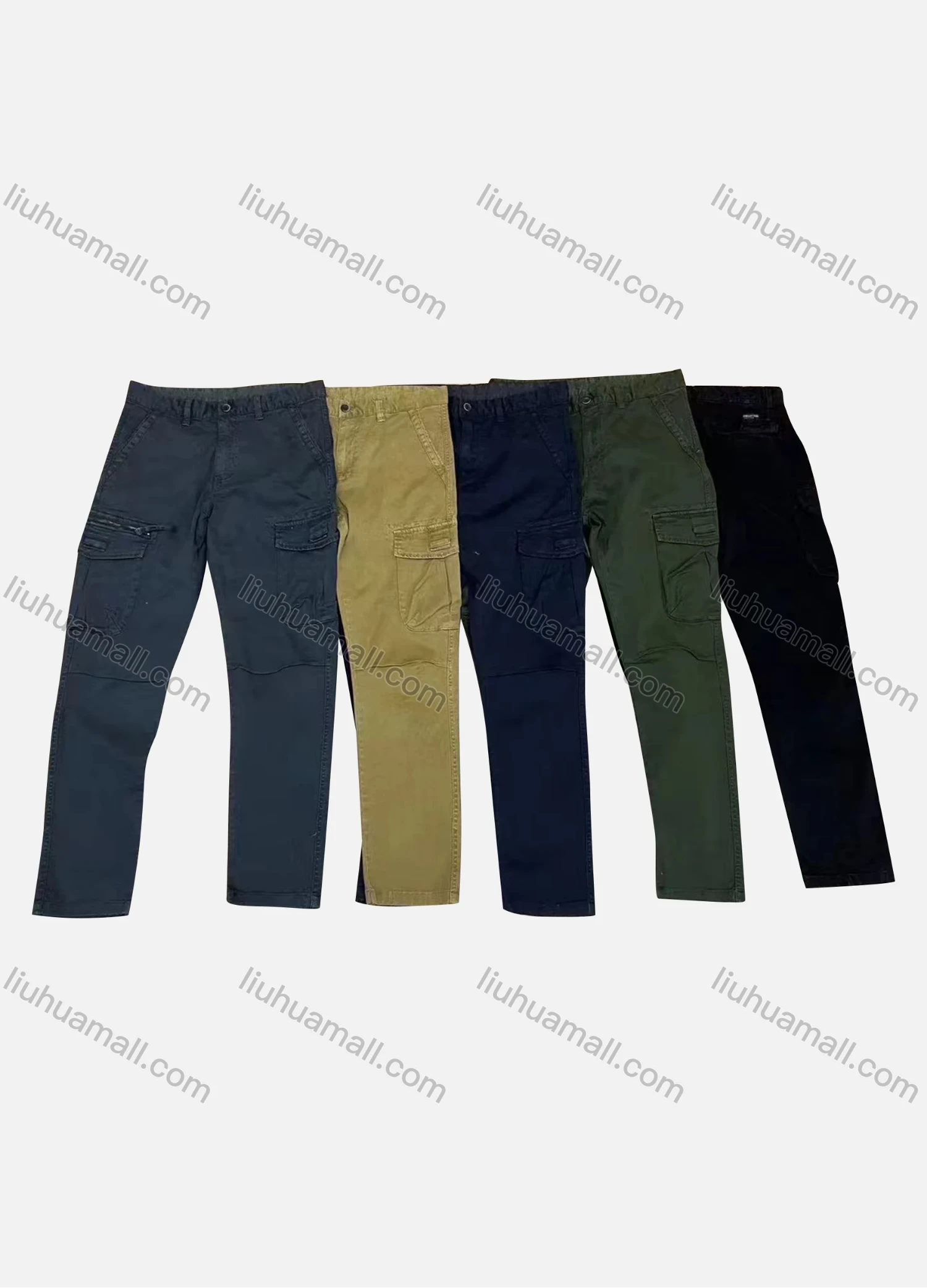 Wholesale Men's Casual Plain Flap Pockets Zip Decor Cargo Pant AK7373# - Liuhuamall