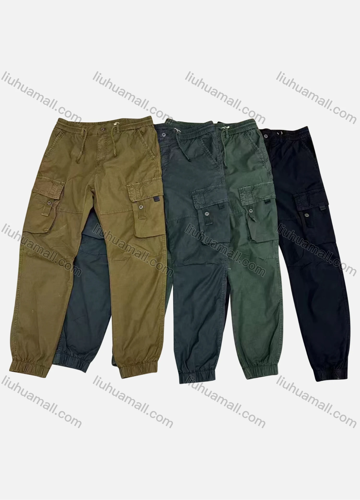 Wholesale Men's Casual Plain Flap Pockets Drawstring Cargo Pant H9006# - Liuhuamall