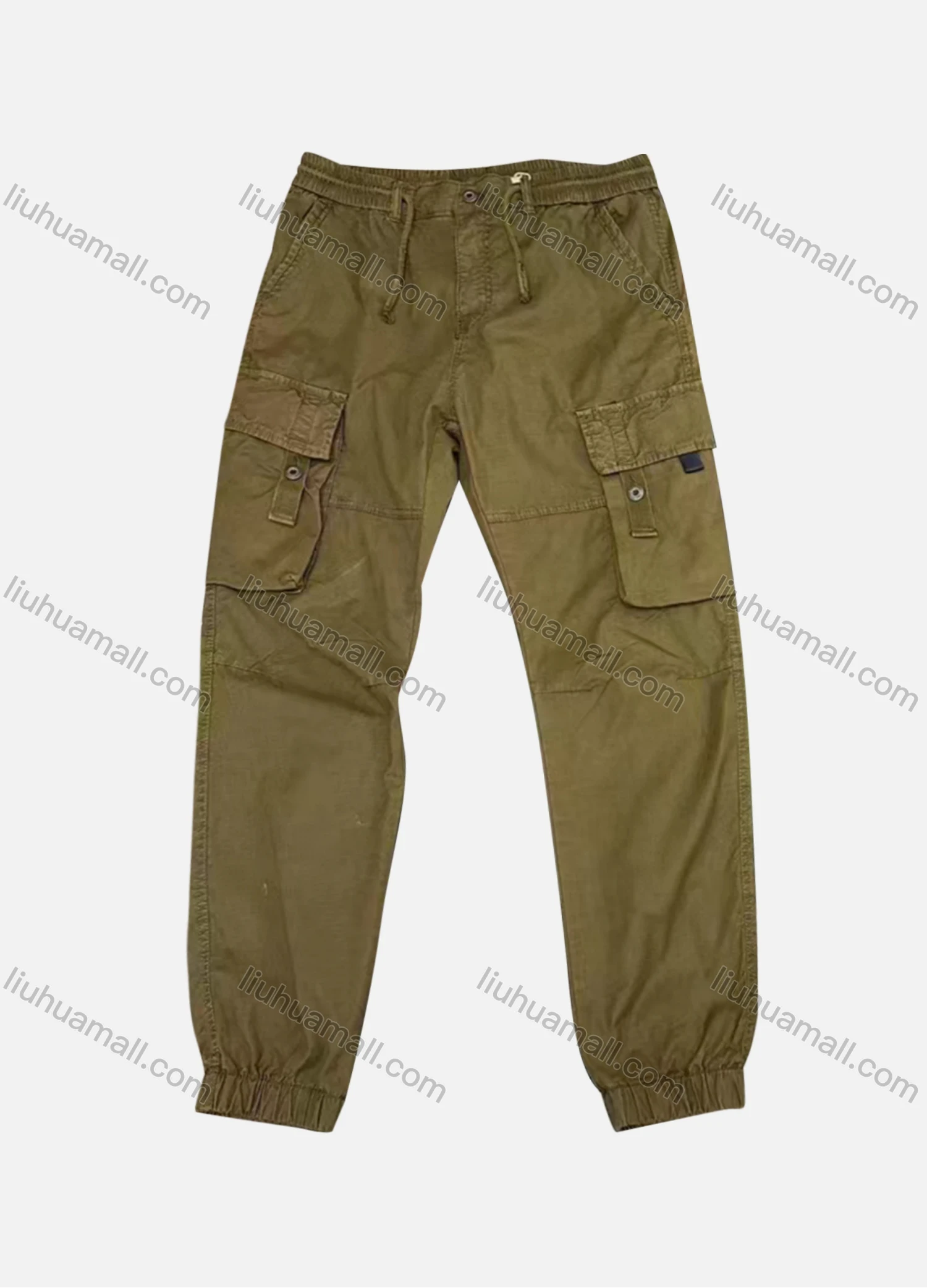 Wholesale Men's Casual Plain Flap Pockets Drawstring Cargo Pant H9006# - Liuhuamall