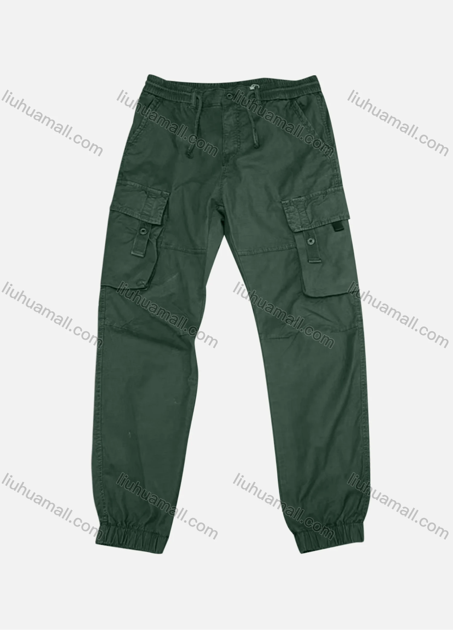 Wholesale Men's Casual Plain Flap Pockets Drawstring Cargo Pant H9006# - Liuhuamall
