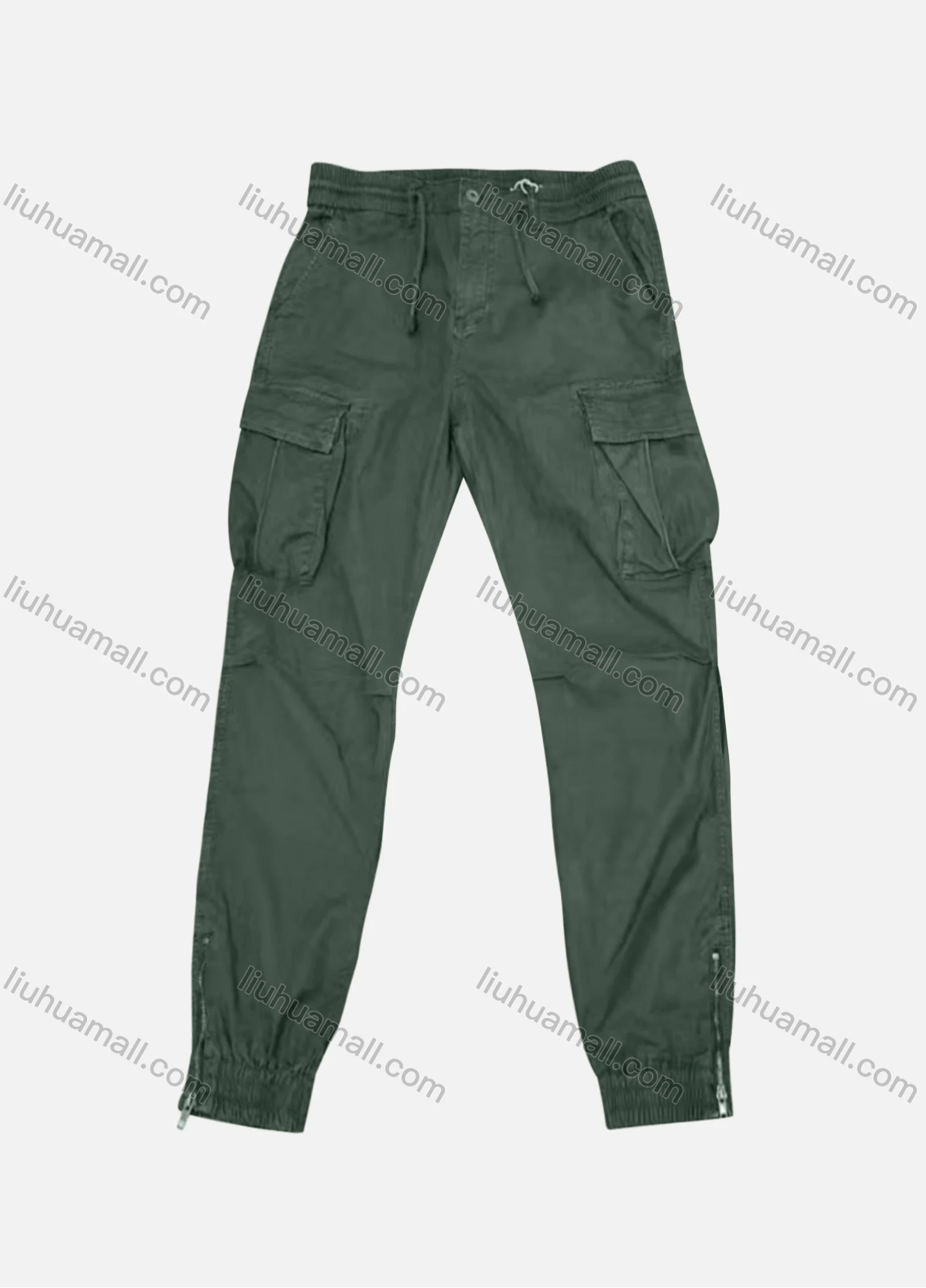 Wholesale Men's Casual Plain Flap Pockets Zip Hem Drawstring Cargo Pant H9007# - Liuhuamall