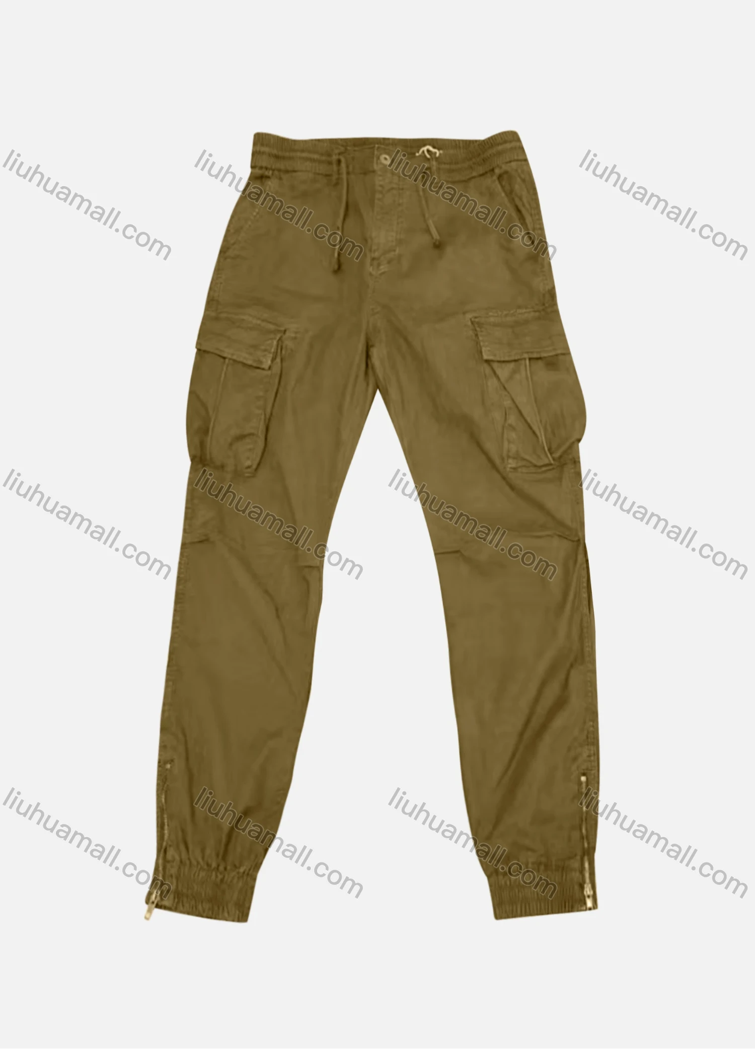 Wholesale Men's Casual Plain Flap Pockets Zip Hem Drawstring Cargo Pant H9007# - Liuhuamall