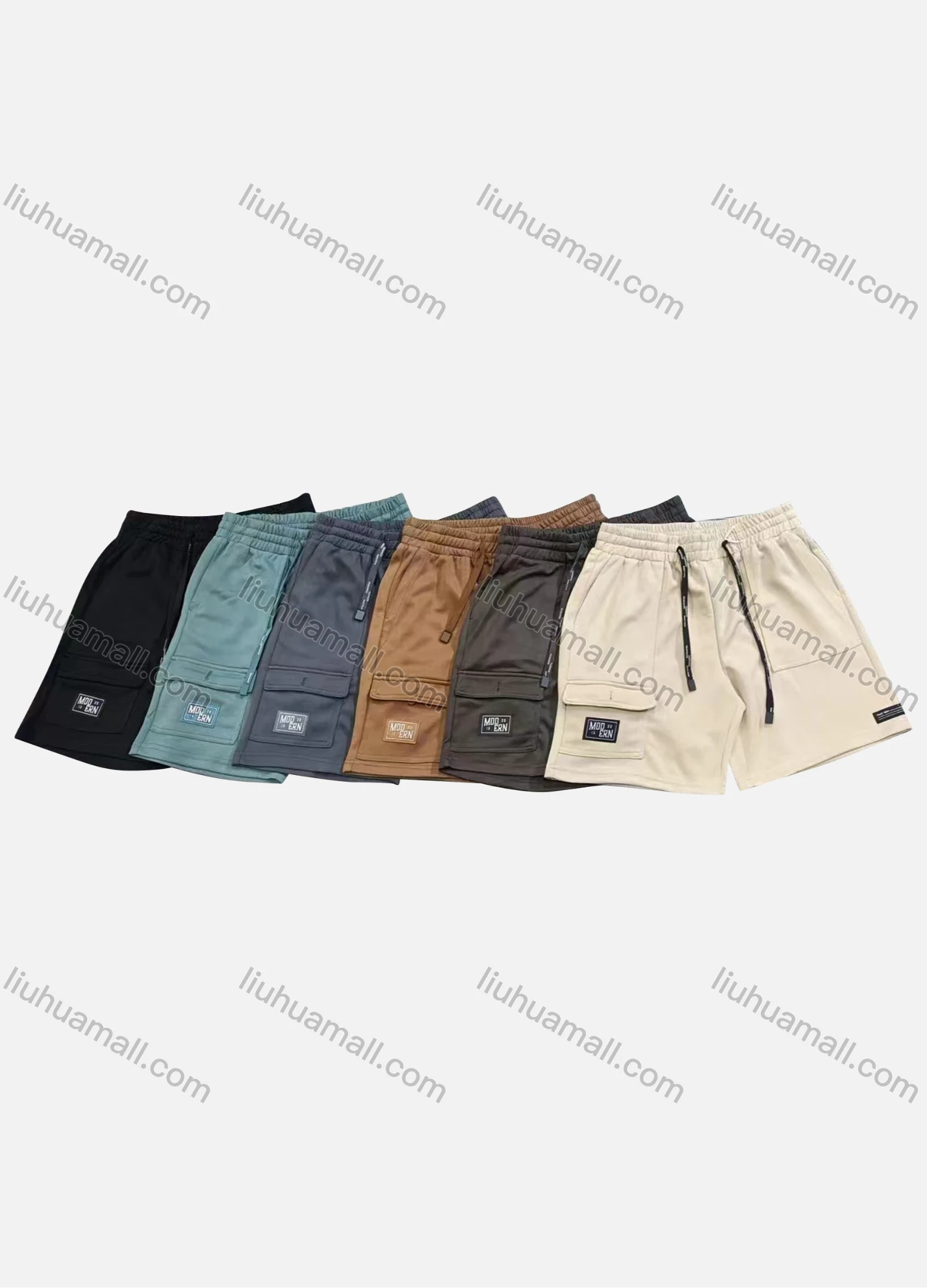 Wholesale Men's Casual Plain Flap Pockets Drawstring Elastic Waist Shorts 71007# - Liuhuamall