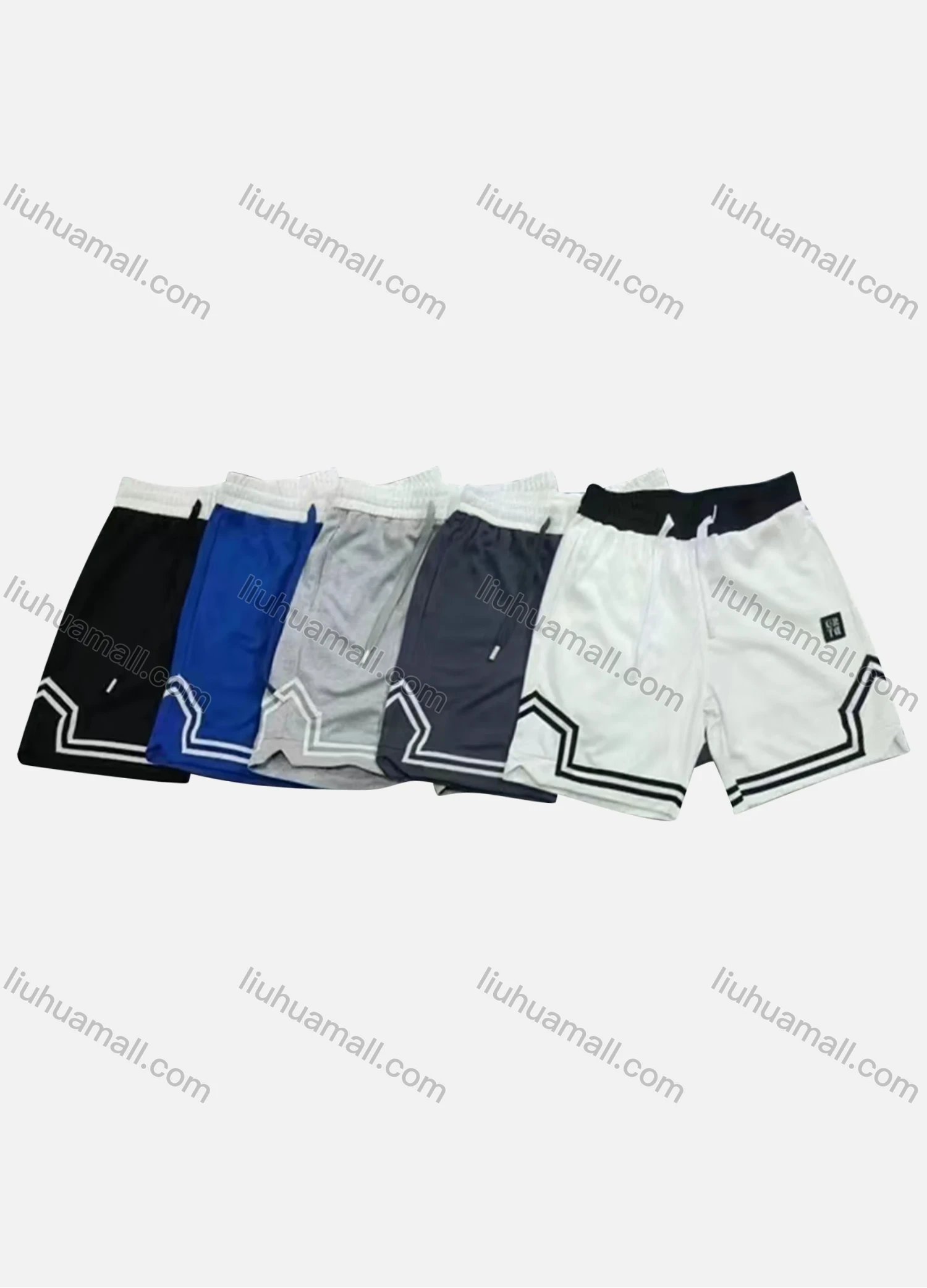 Wholesale Men's Casual Plain Contrast Patch Pocket Striped Trim Drawstring Elastic Waist Shorts 71004# - Liuhuamall