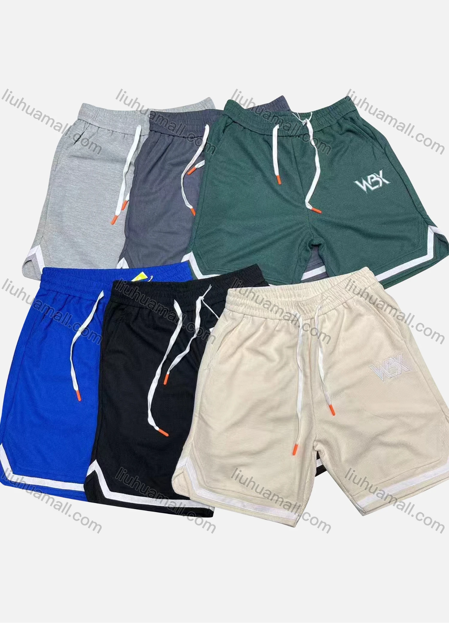 Wholesale Men's Casual Plain Patch Pocket Striped Trim Drawstring Elastic Waist Shorts 71101# - Liuhuamall