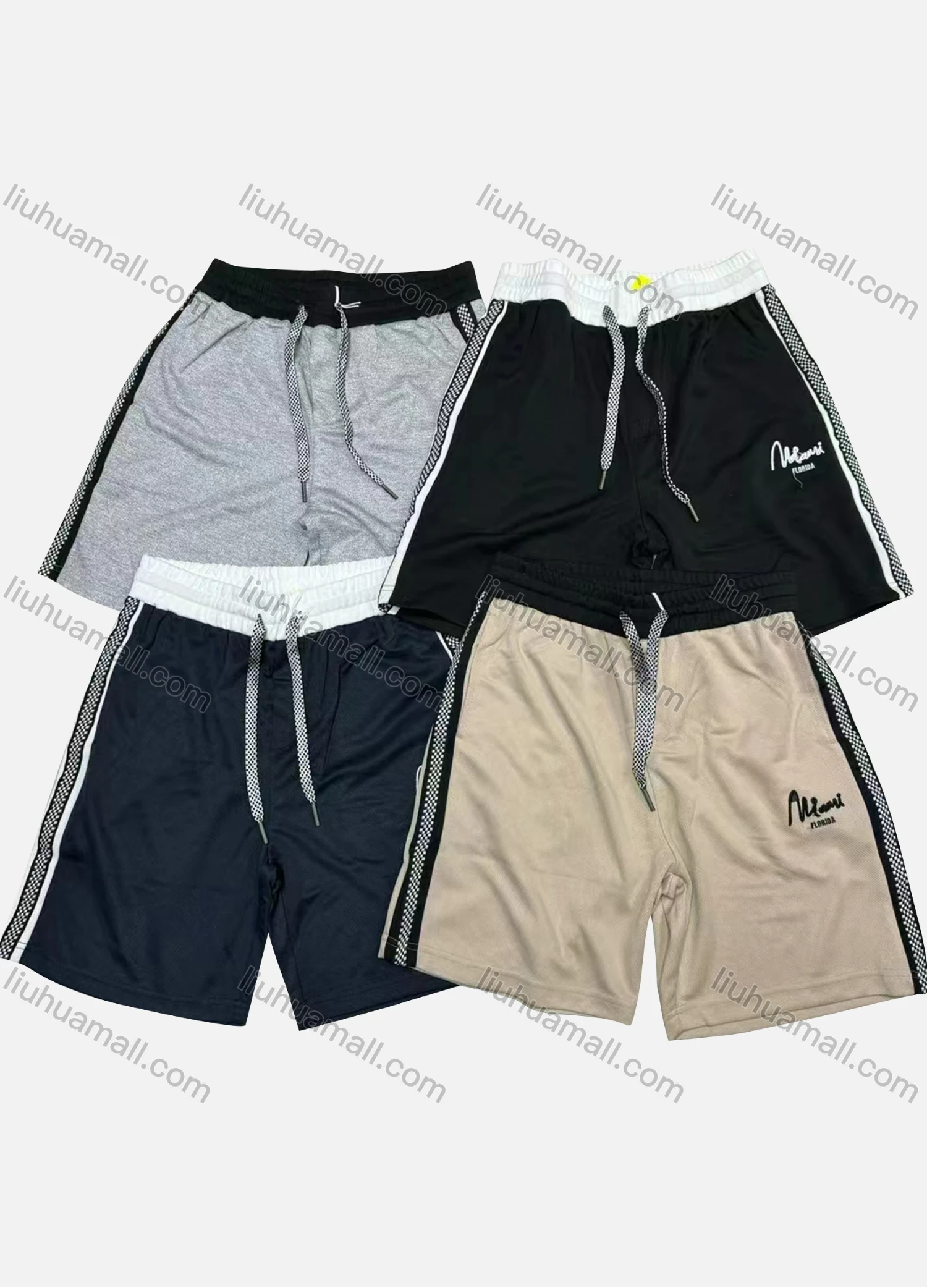 Wholesale Men's Casual Plain Contrast Patch Pocket Drawstring Elastic Waist Shorts 71010# - Liuhuamall