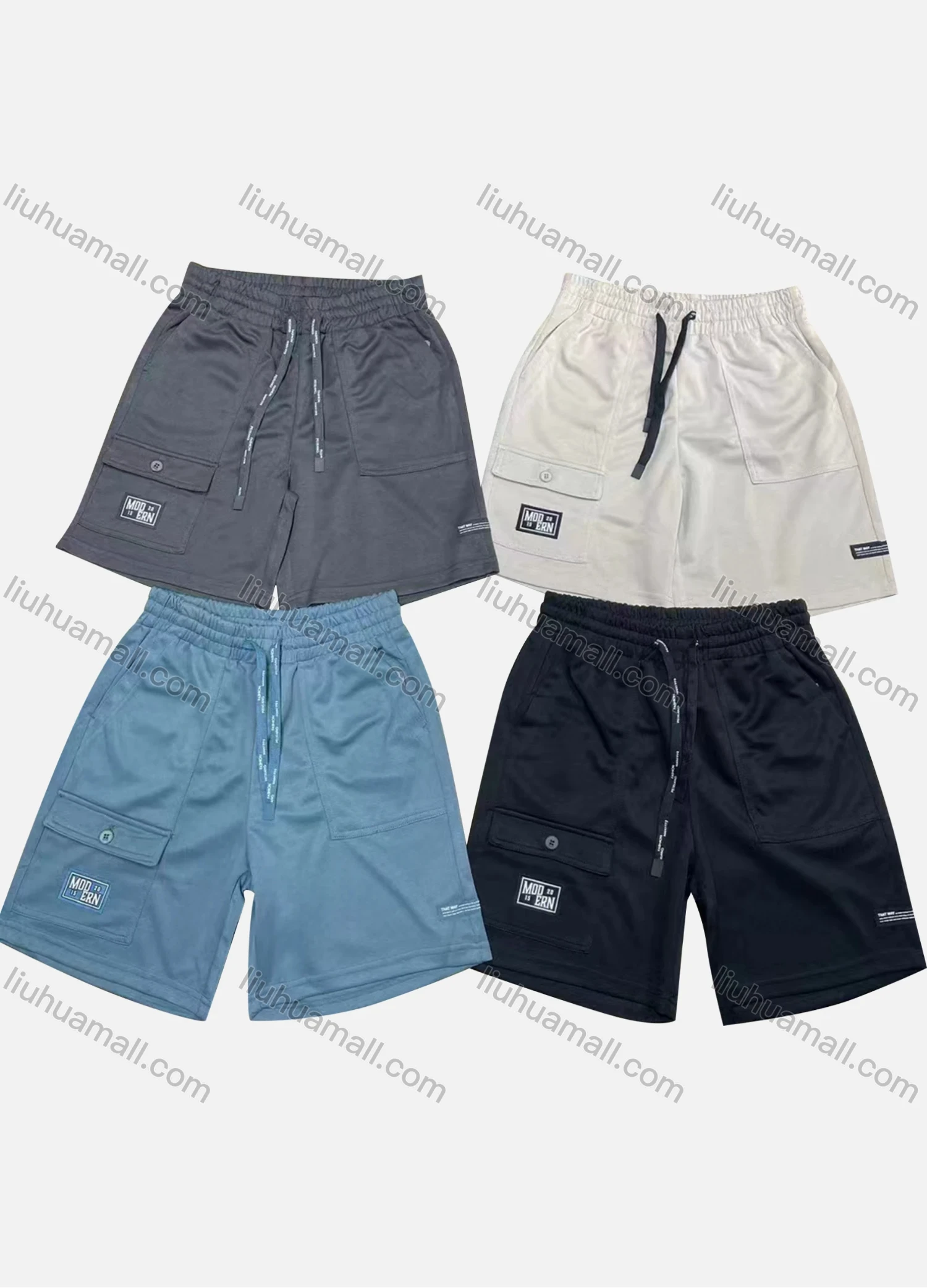 Wholesale Men's Casual Plain Patch Pocket Drawstring Elastic Waist Shorts 71006# - Liuhuamall