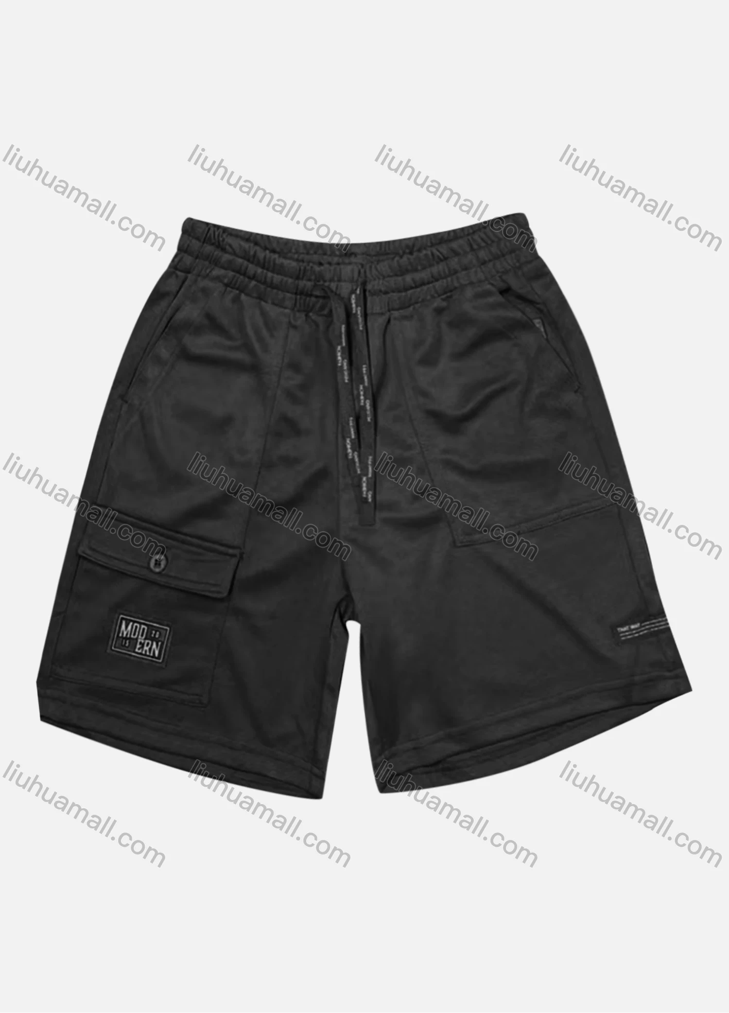 Wholesale Men's Casual Plain Patch Pocket Drawstring Elastic Waist Shorts 71006# - Liuhuamall