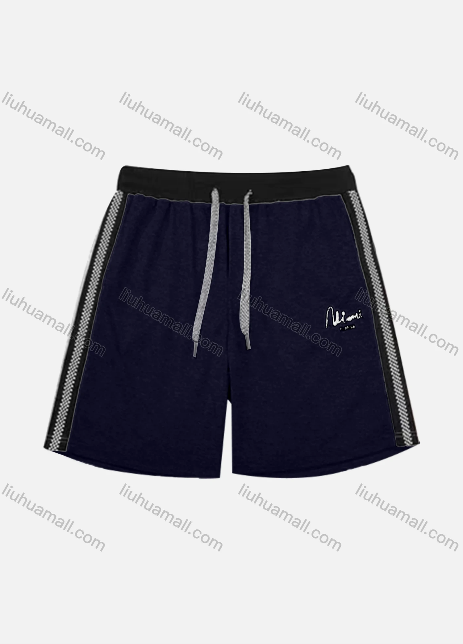 Wholesale Men's Casual Letter Patch Pocket Striped Trim Drawstring Elastic Waist Shorts 71010# - Liuhuamall