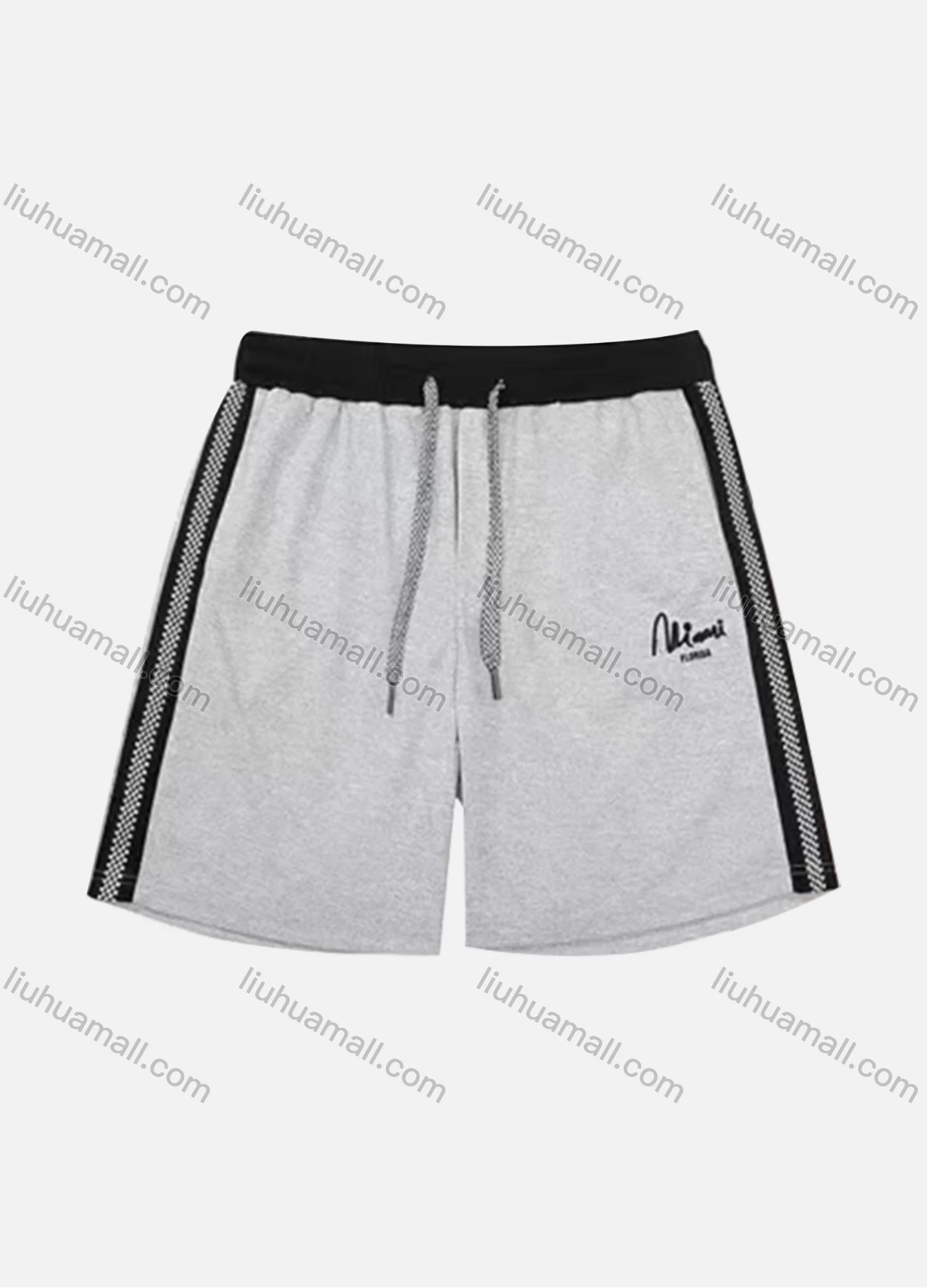 Wholesale Men's Casual Letter Patch Pocket Striped Trim Drawstring Elastic Waist Shorts 71010# - Liuhuamall