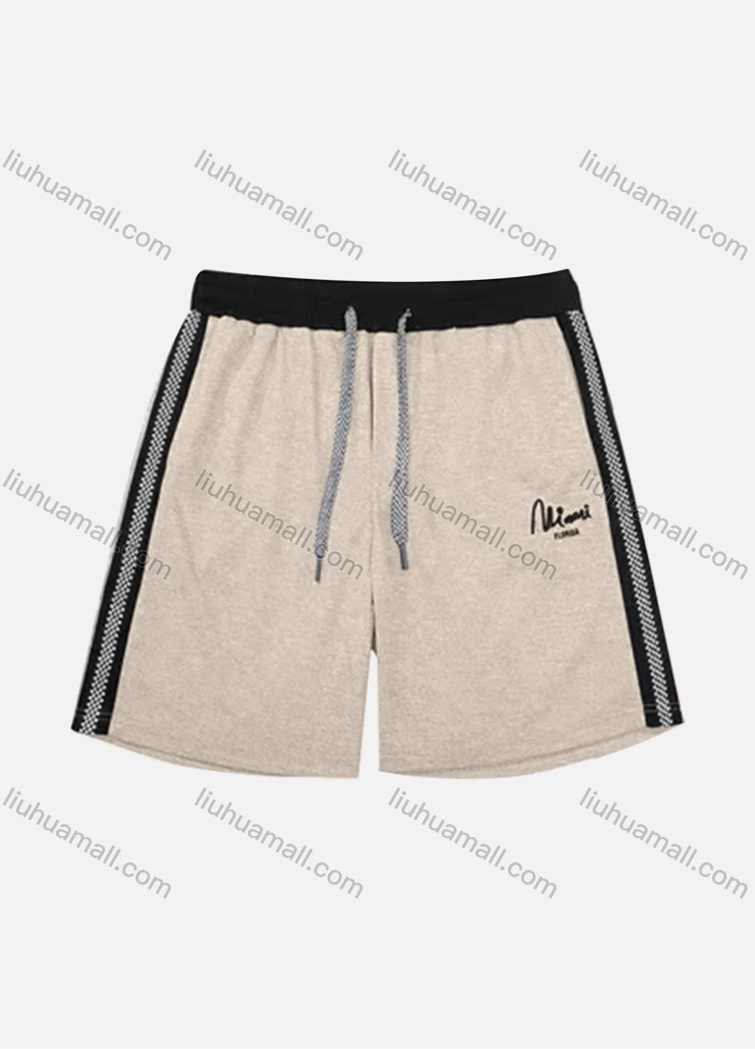 Wholesale Men's Casual Letter Patch Pocket Striped Trim Drawstring Elastic Waist Shorts 71010# - Liuhuamall
