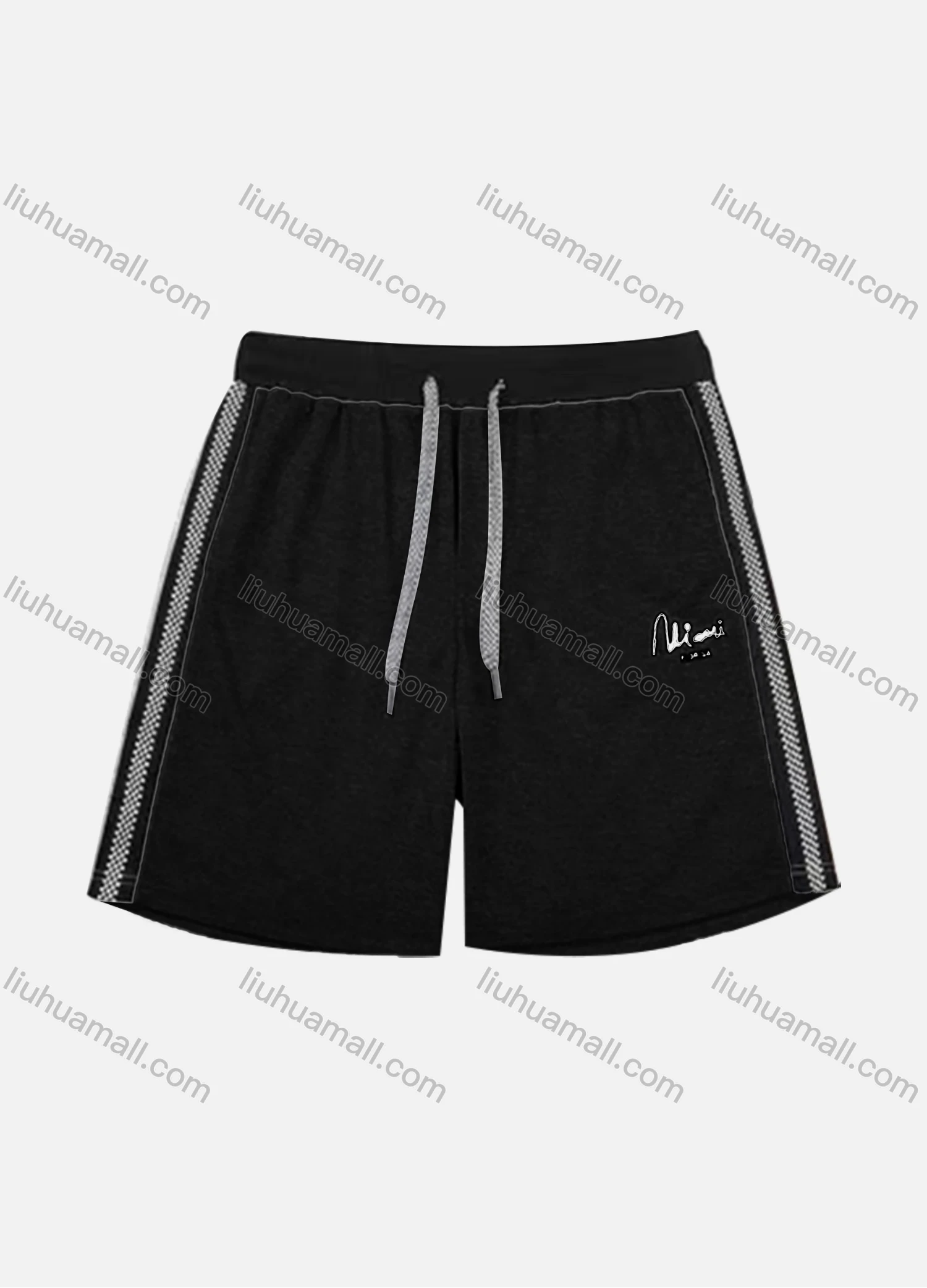 Wholesale Men's Casual Letter Patch Pocket Striped Trim Drawstring Elastic Waist Shorts 71010# - Liuhuamall